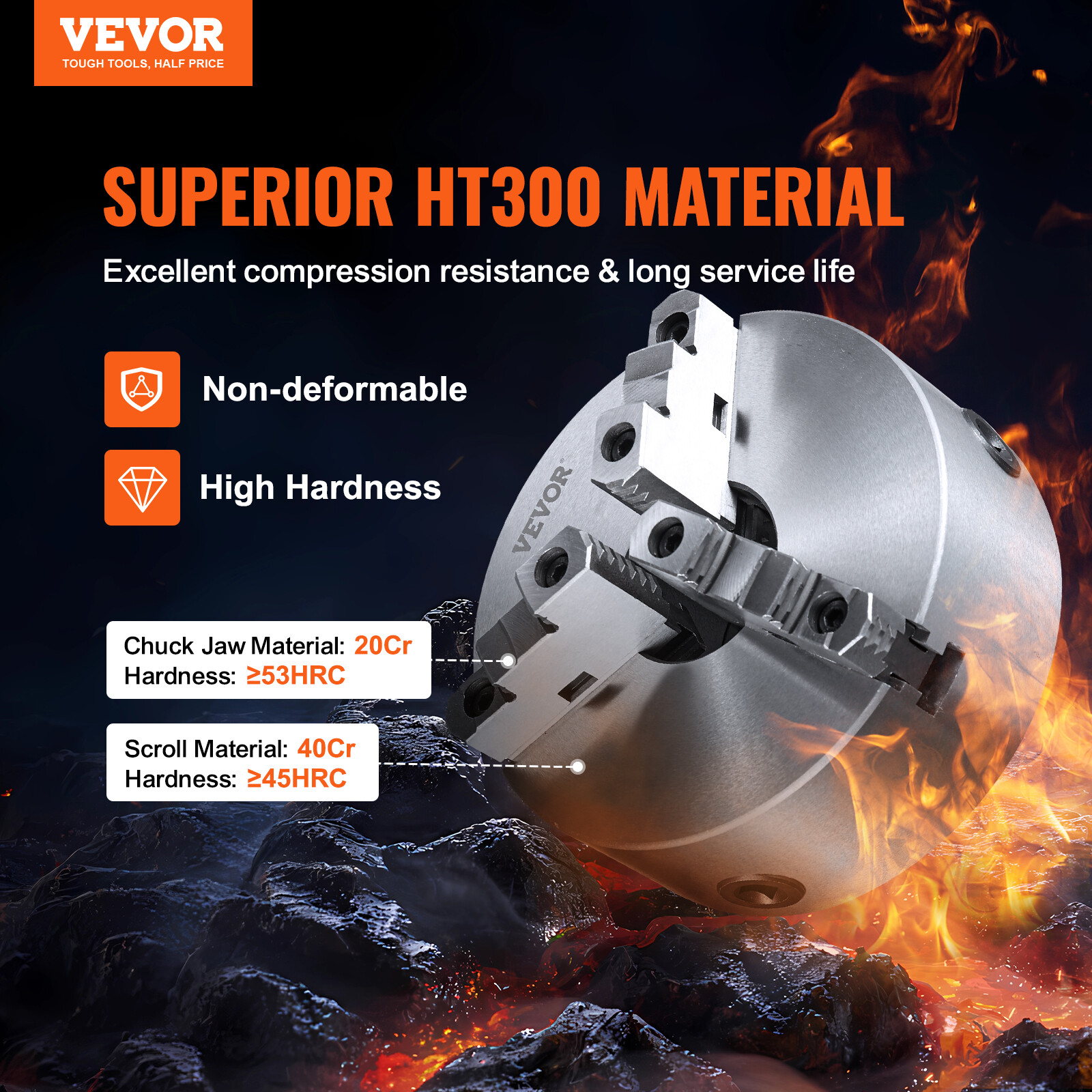 VEVOR 10'' 3-Jaw Lathe Chuck Self-Centering Lathe Chuck for Grinding Drilling