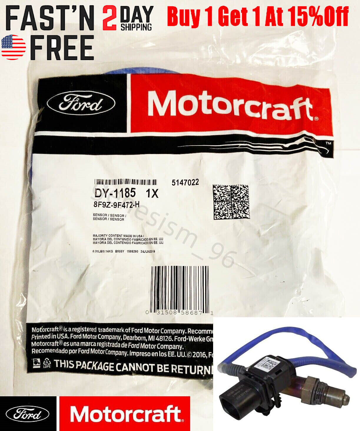 DY1185 8F9Z-9F472-H Oxygen Sensor Motorcraft For Ford F-150 Expedition DY-1185