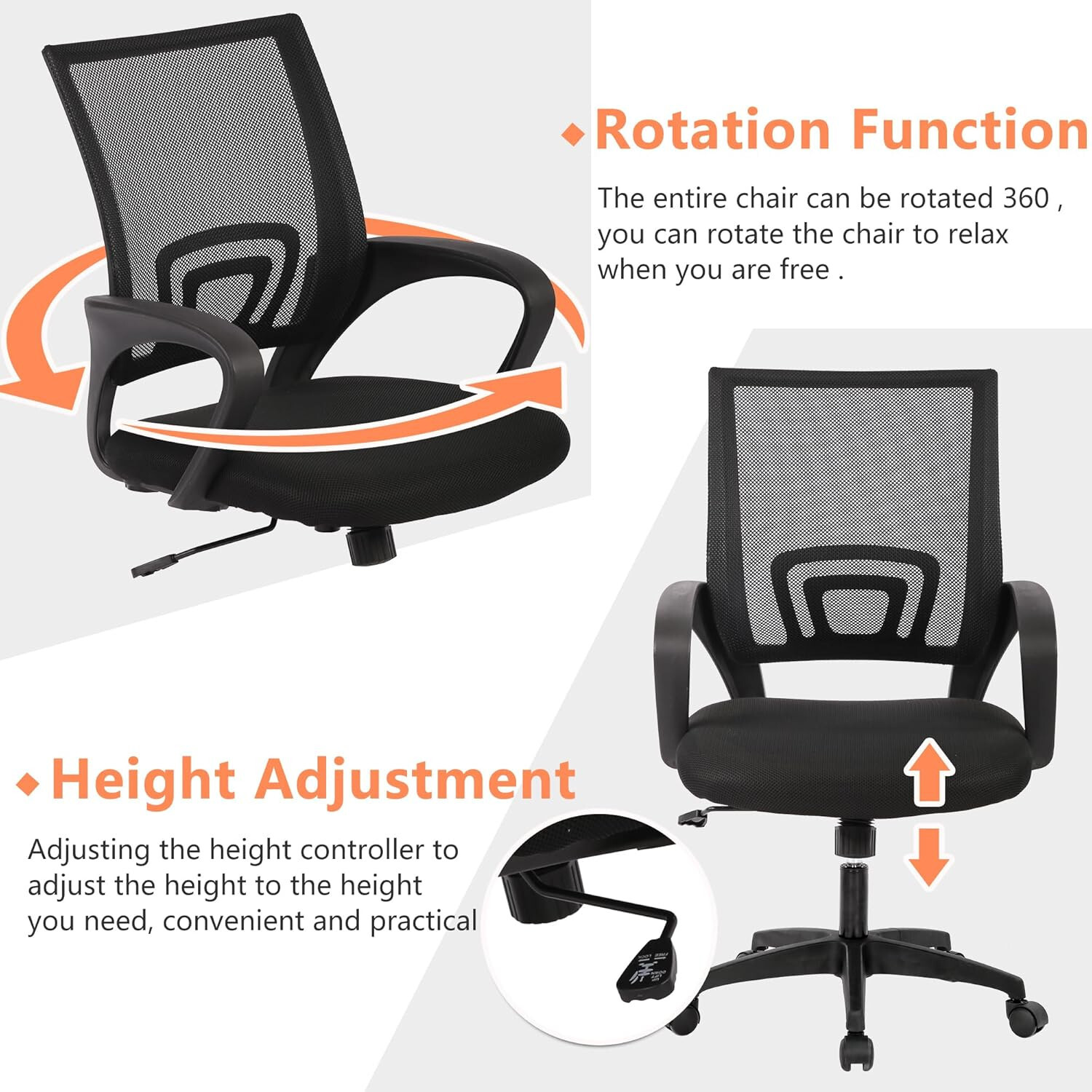 Home Office Chair Desk Computer Chair Adjustable Ergonomic with Lumbar Support