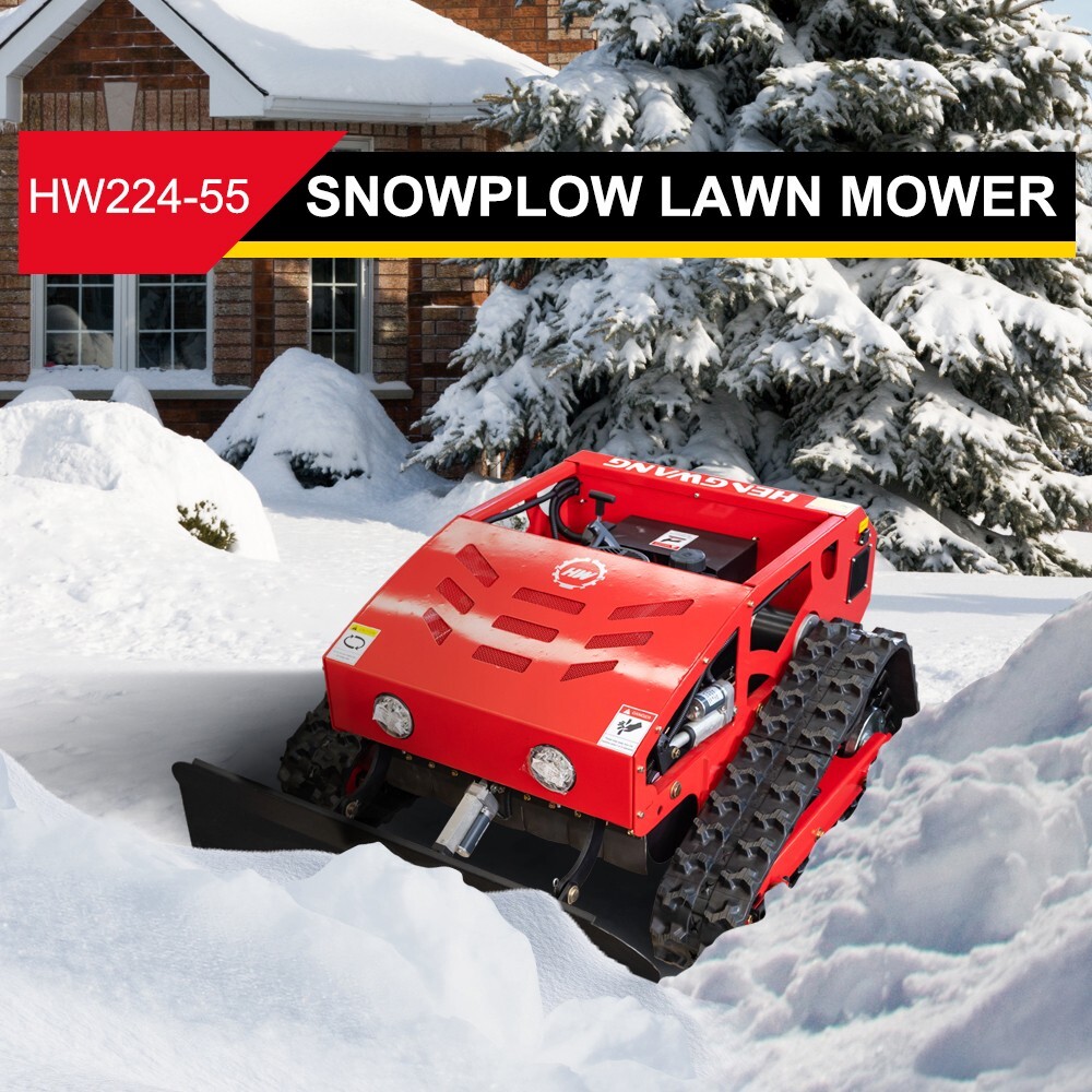 Remote control lawn mower, crawler type non-slip gasoline with snow pusher