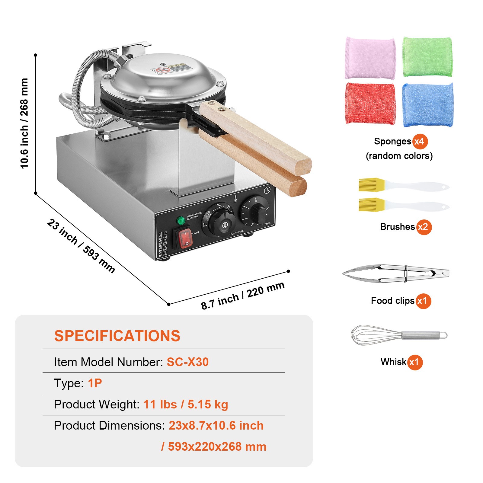 Uimoso Commercial Bubble Waffle Maker Egg Pancake Baker Machine 1400W Non-Stick