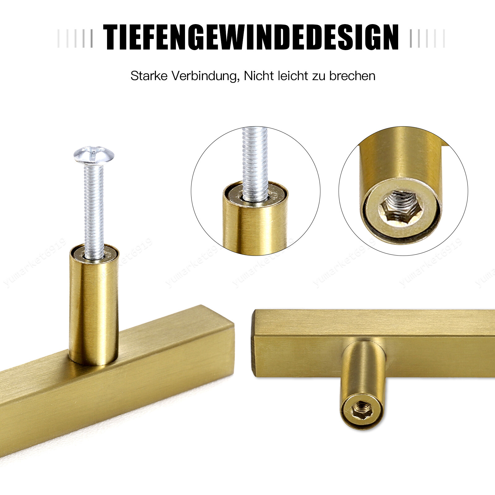 Stainless Steel Kitchen Square Cabinet Handles Brushed Gold T-Bar Drawer Pulls