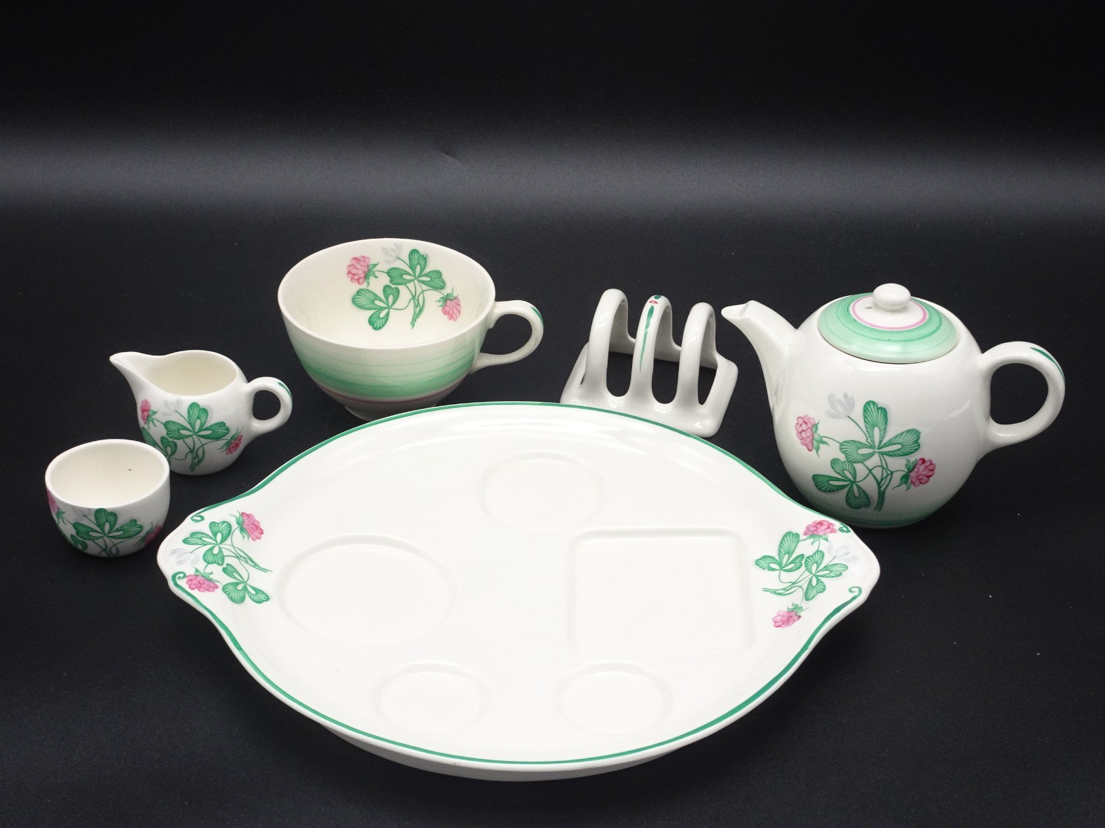 VINTAGE GRAY'S POTTERY SHAMROCK CLOVER LEAF 6 PC. BREAKFAST SET STOKE-ON-TRENT