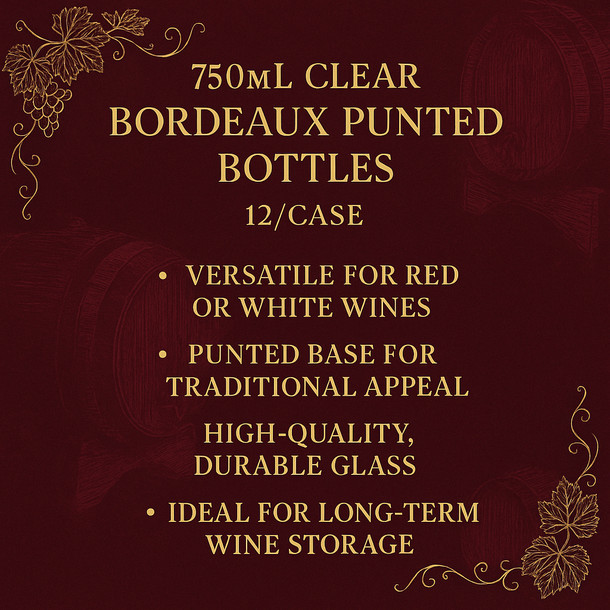 LD Carlson 750mL Clear Bordeaux Punted Bottles 12/Case