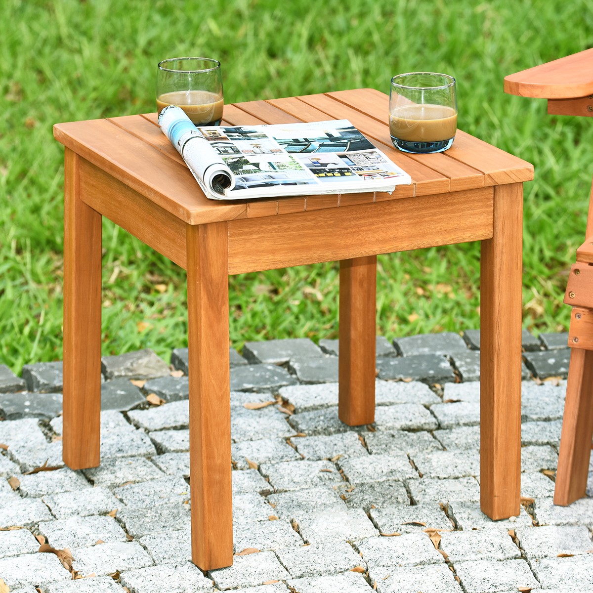 Acacia Wood Square Side End Table Patio Coffee Bistro Table for Backyard Natural