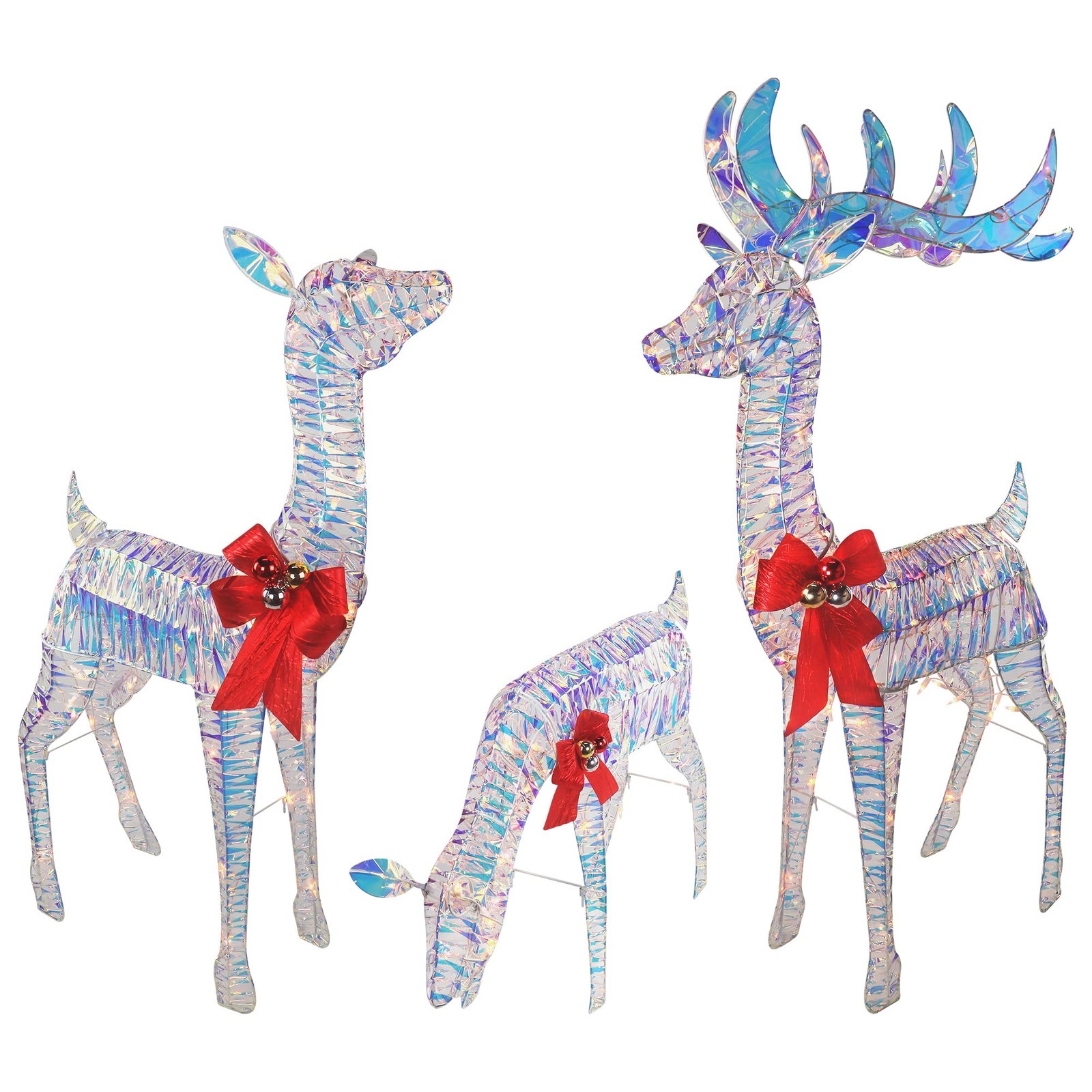 TOP TREASURES 3-PIECE IRIDESCENT REINDEER FAMILY - LIGHTED DEER - Scratch & Dent