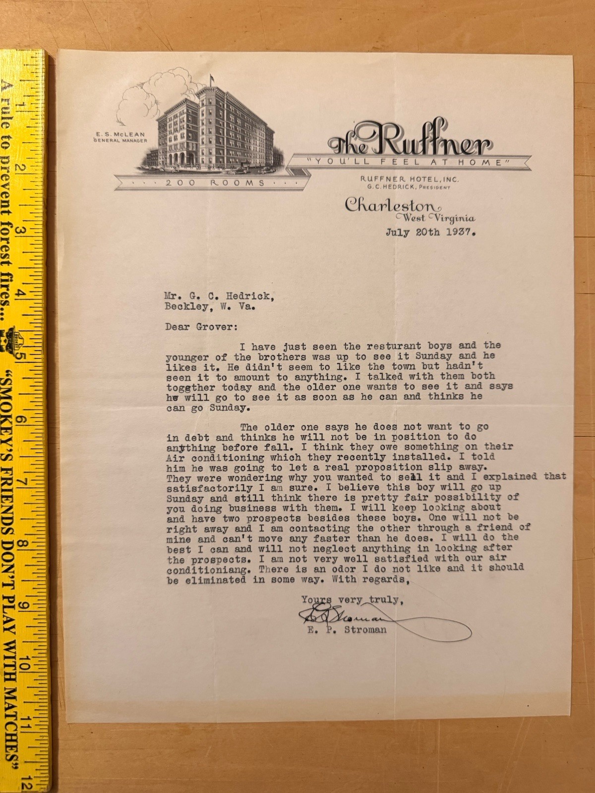 Ruffner Hotel Charleston WV 1920s-1930s Correspondence Handwritten Typed