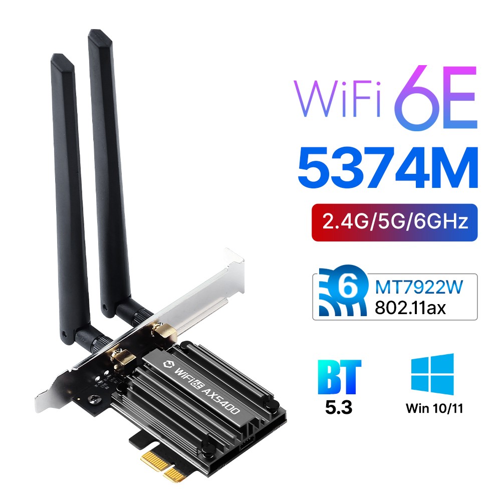 WiFi 6E PCI-E Card AX5400 Bluetooth 5.2 802.11ax Tri-Band 2.4G/5G/6G for Desktop