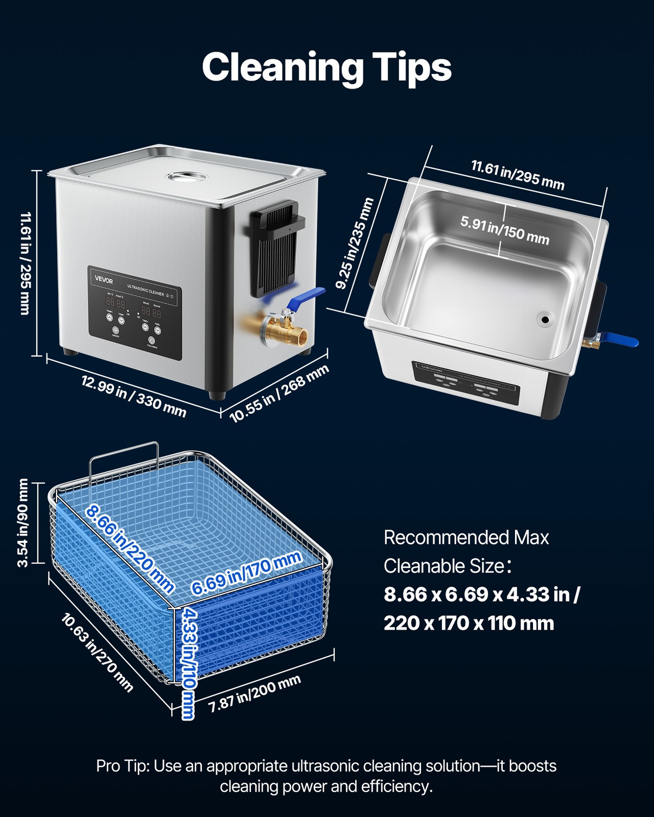 VEVOR 10L Ultrasonic Cleaner Machine with Cleaning Basket & Digital Display 180W