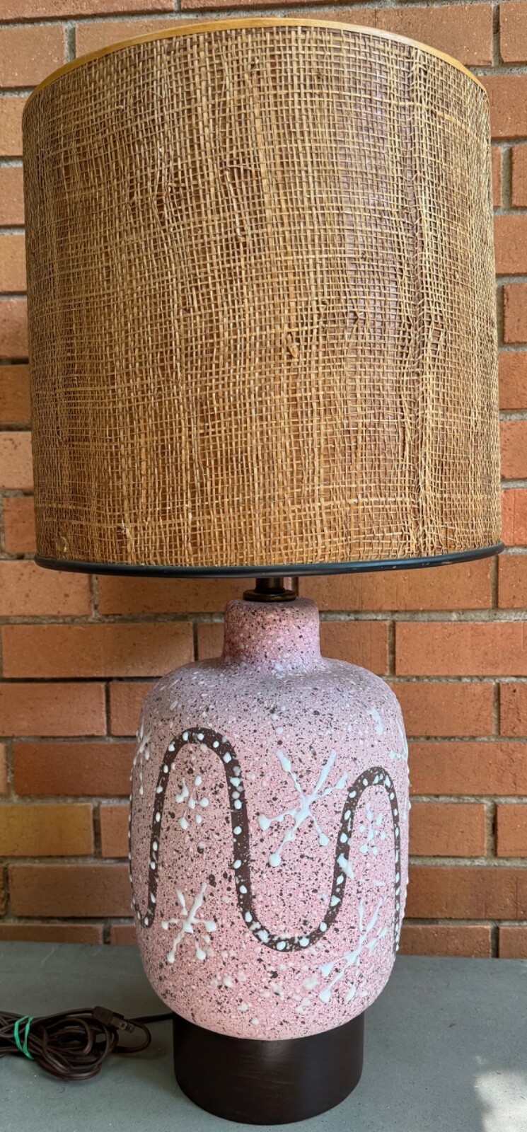 Vintage 50s Atomic Era Pottery Lamp Mid Century MCM Modern Lighting Pink Brown