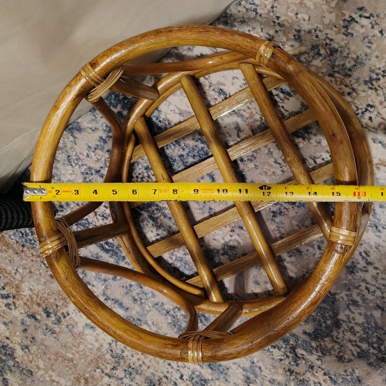 Vintage MCM Bamboo Bentwood Rattan Round Footstool Ottoman Plant Stand