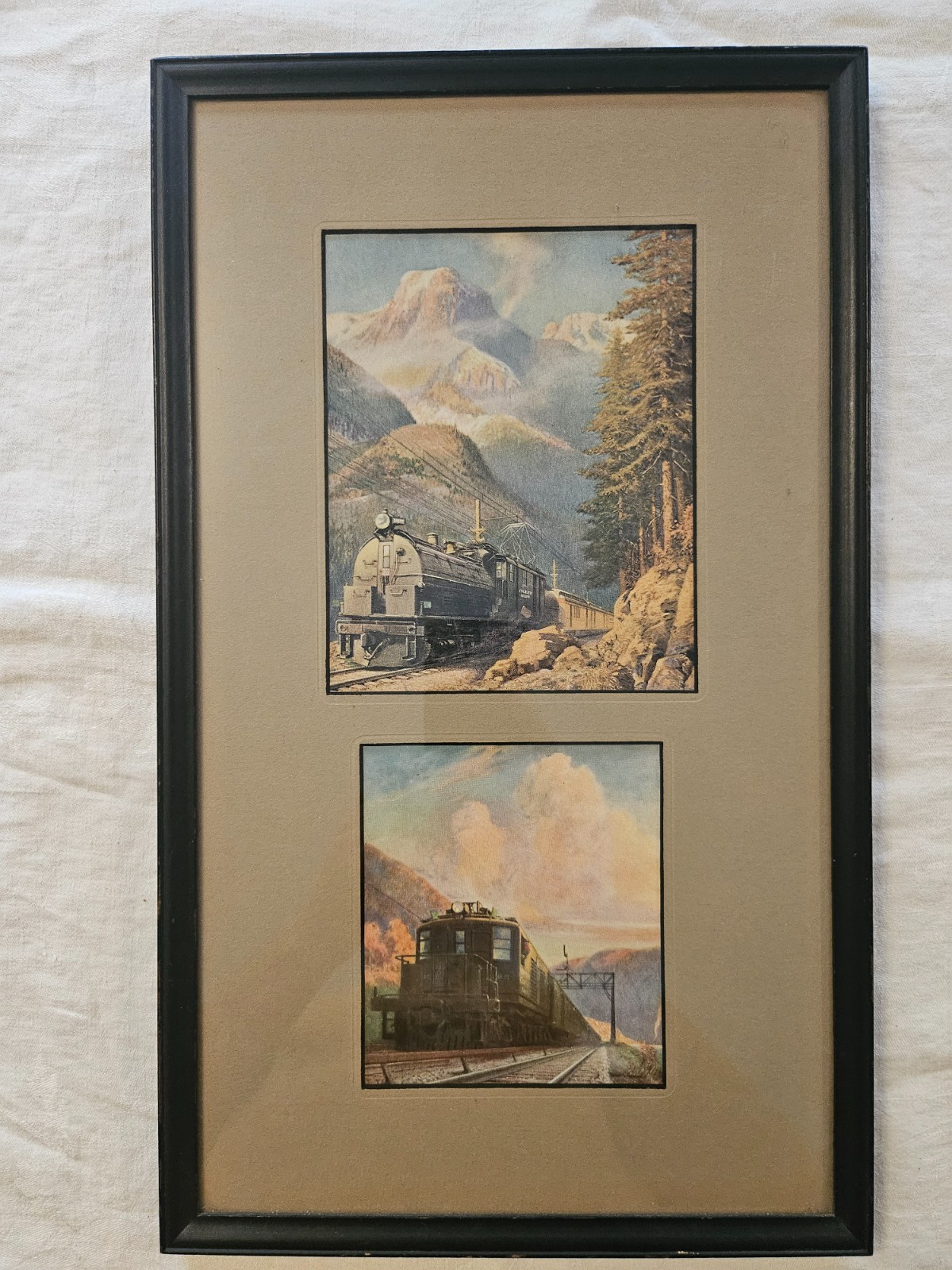 Vintage Pair Framed Railroad Prints 1930's