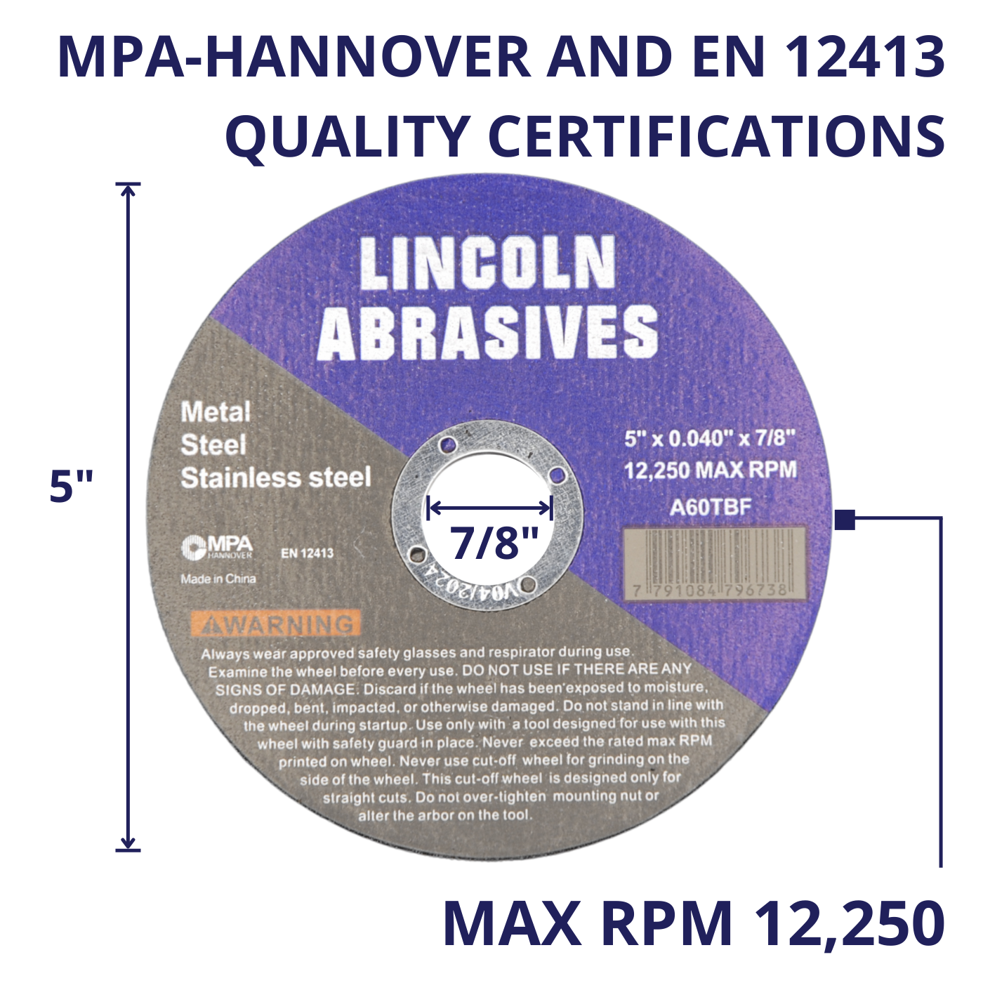 100 Pc 5" x .040" x 7/8" Cut off Wheels For Stainless Steel & Metal