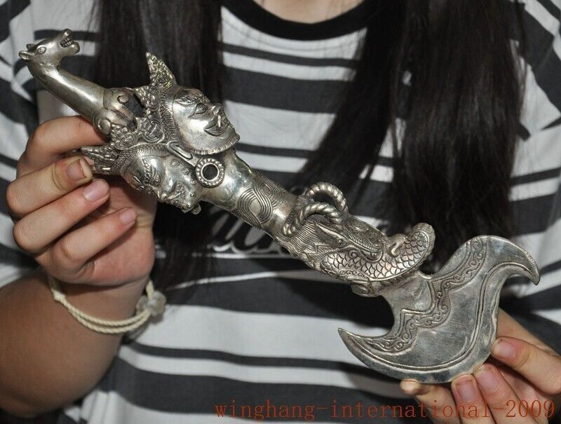 old Tibet Tibetan silver Hayageriva Axe Dorje Phurpa Pestle Vajra Exorcism FaQi