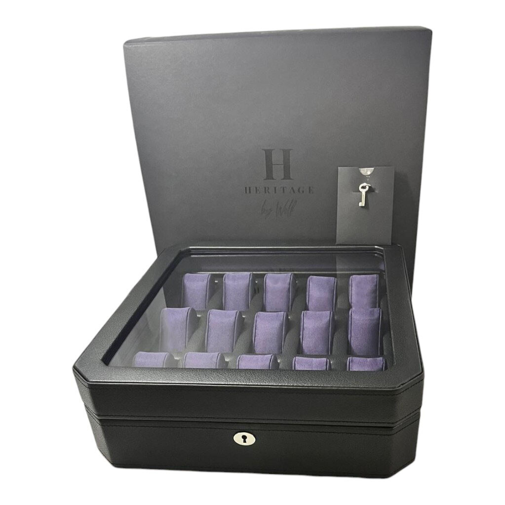 Wolf 458503 Windsor 15 Piece Watch Box in Black & Purple MSRP $405