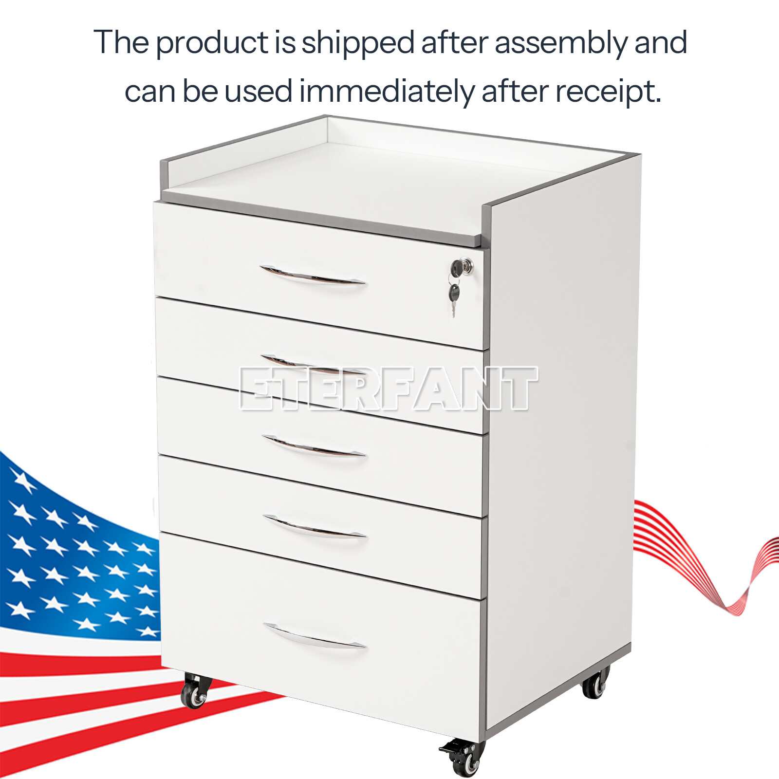 5 Drawers Dental Medical Trolley Cart Acrylic Mobile Wooden Cabinet Rolling Cart