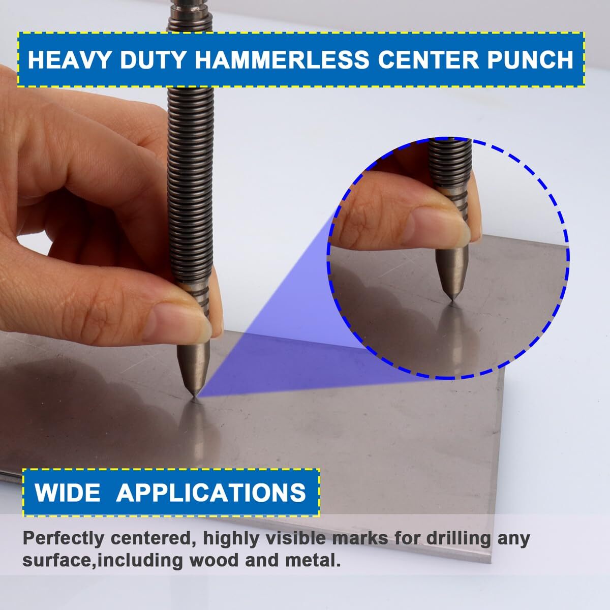 4Pcs Spring Loaded Nail Set Tool, Hammerless Center Punch for Trim Carpentry