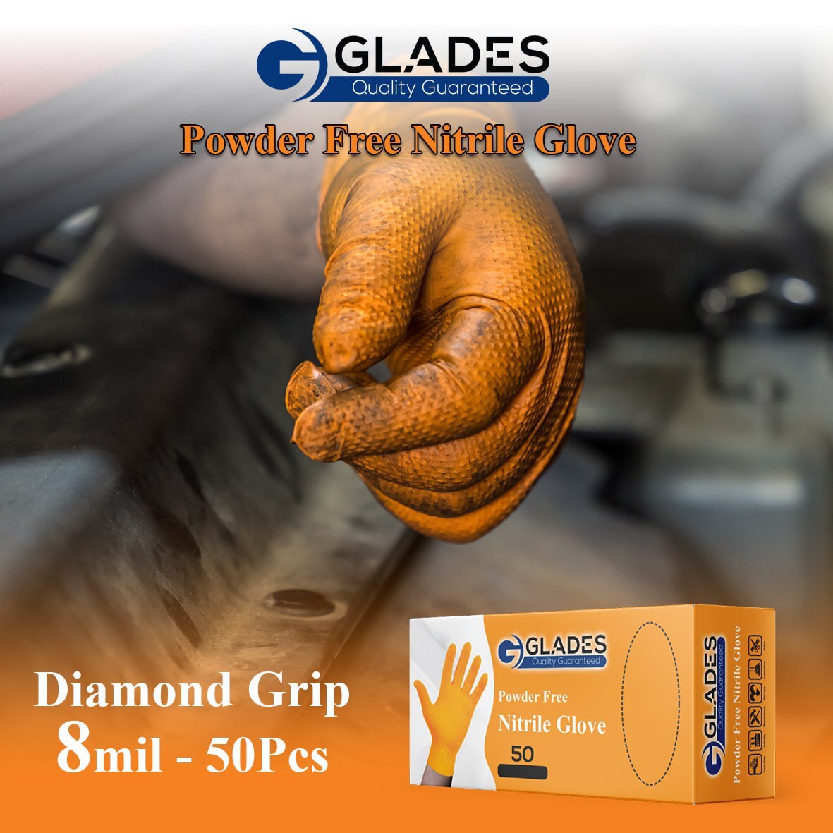 GLADES™ 8 Mil Heavy Duty Nitrile gloves Diamon Texture Indutrial Mechanic Gloves