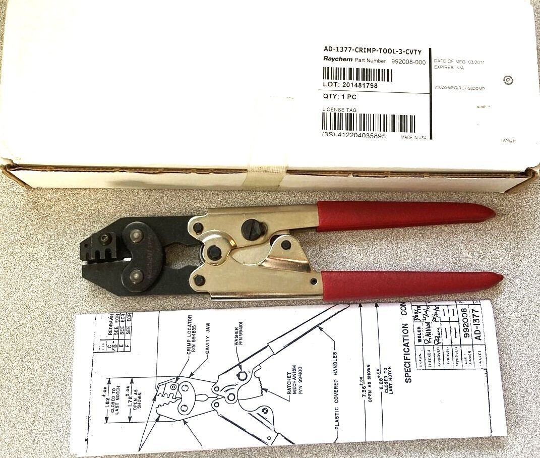 Raychem AD-1377 22-16 AWG Ratcheting Crimper Tool Commercial Grade Butt Splices