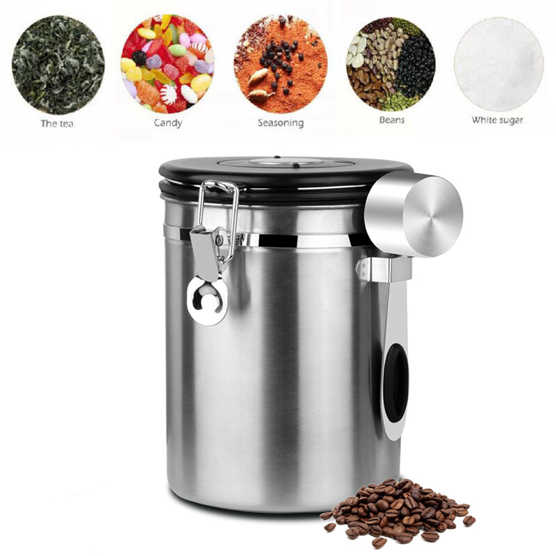 62oz Coffee Canister Stainless Steel Airtight Storage Container &Measuring Scoop