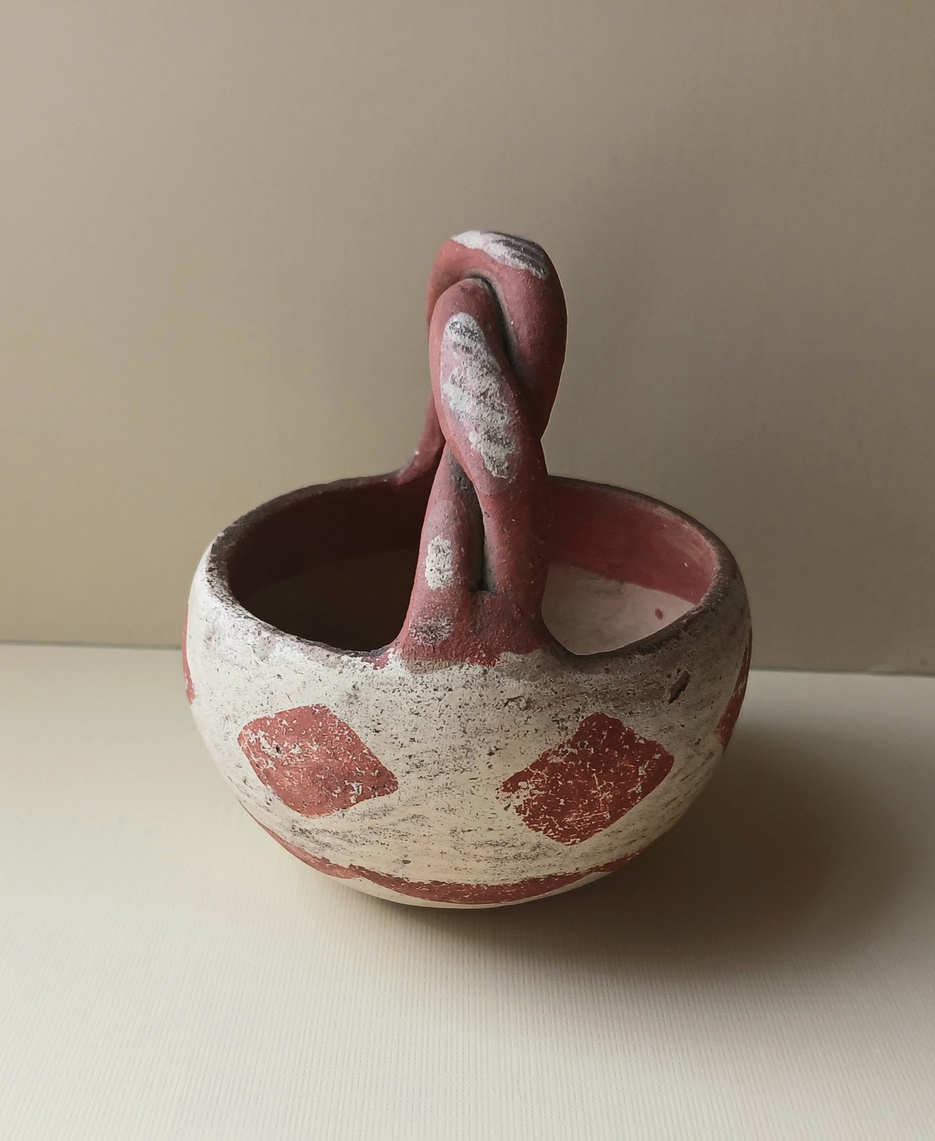 Antique Isleta Pueblo Pottery Basket Twist Handle, Hand Painted Designs, #2