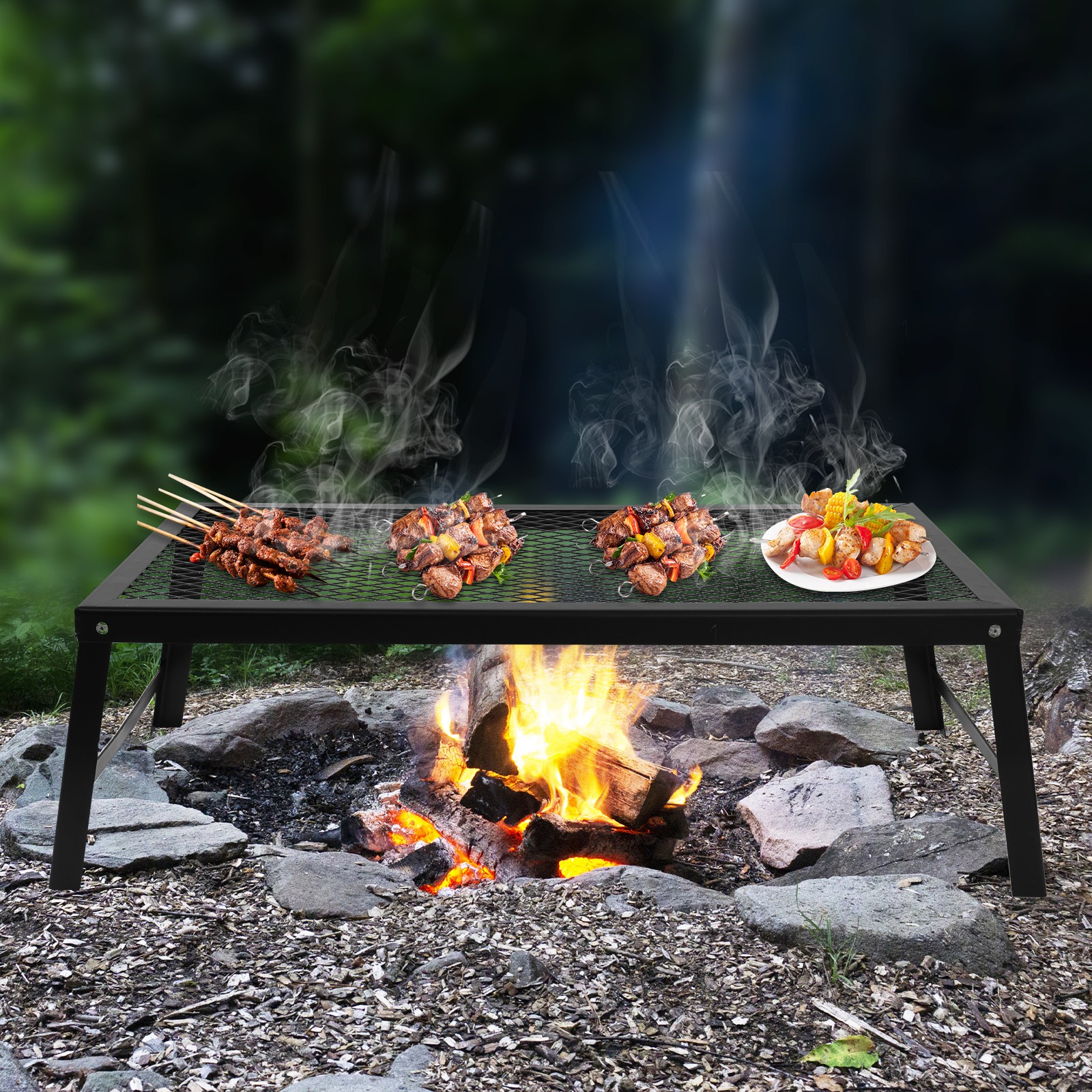 Foldable Camping Grill Fire Pit Grate Campfire Cooking Portable Stand Equipment