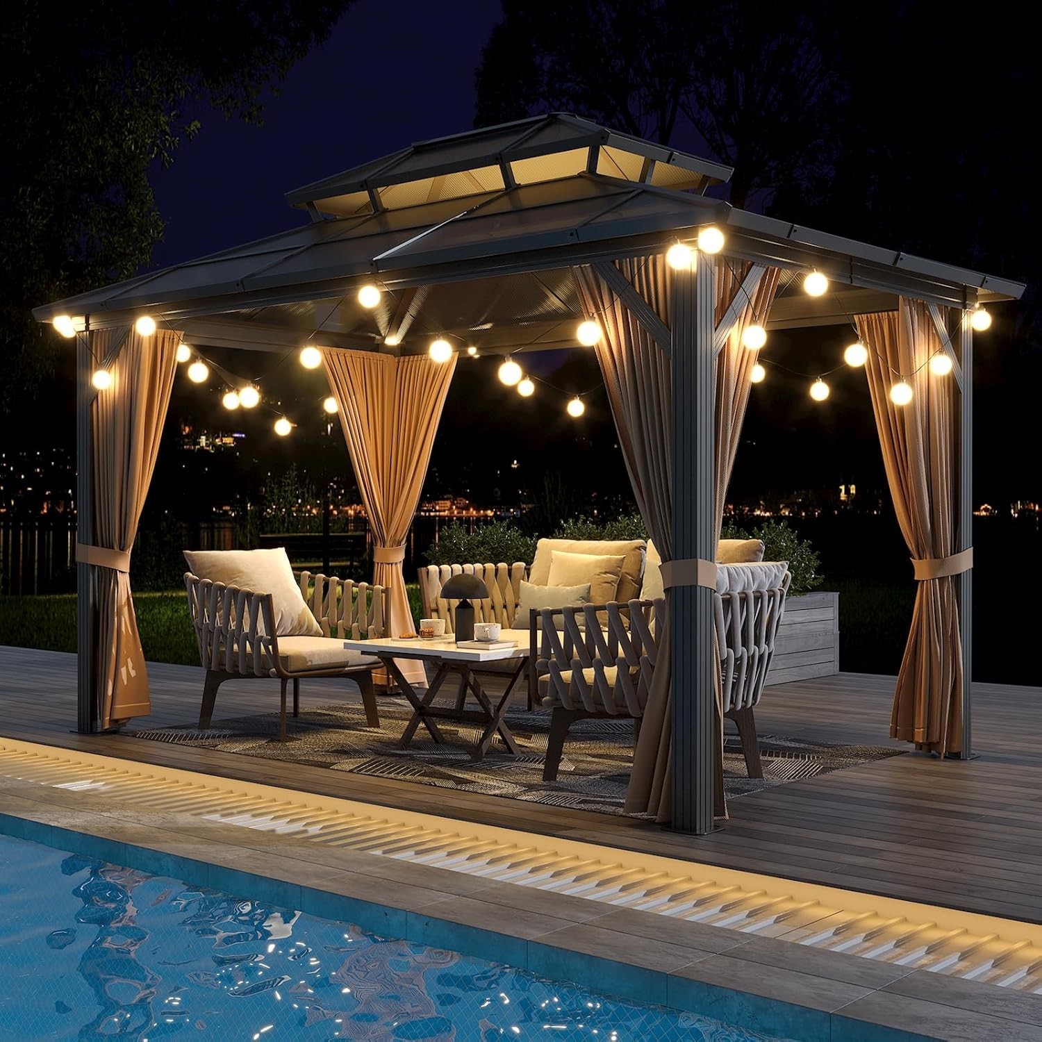 10'x12' 10'x13'Hardtop Gazebo Outdoor Polycarbonate Patio Top Canopy Garden Tent