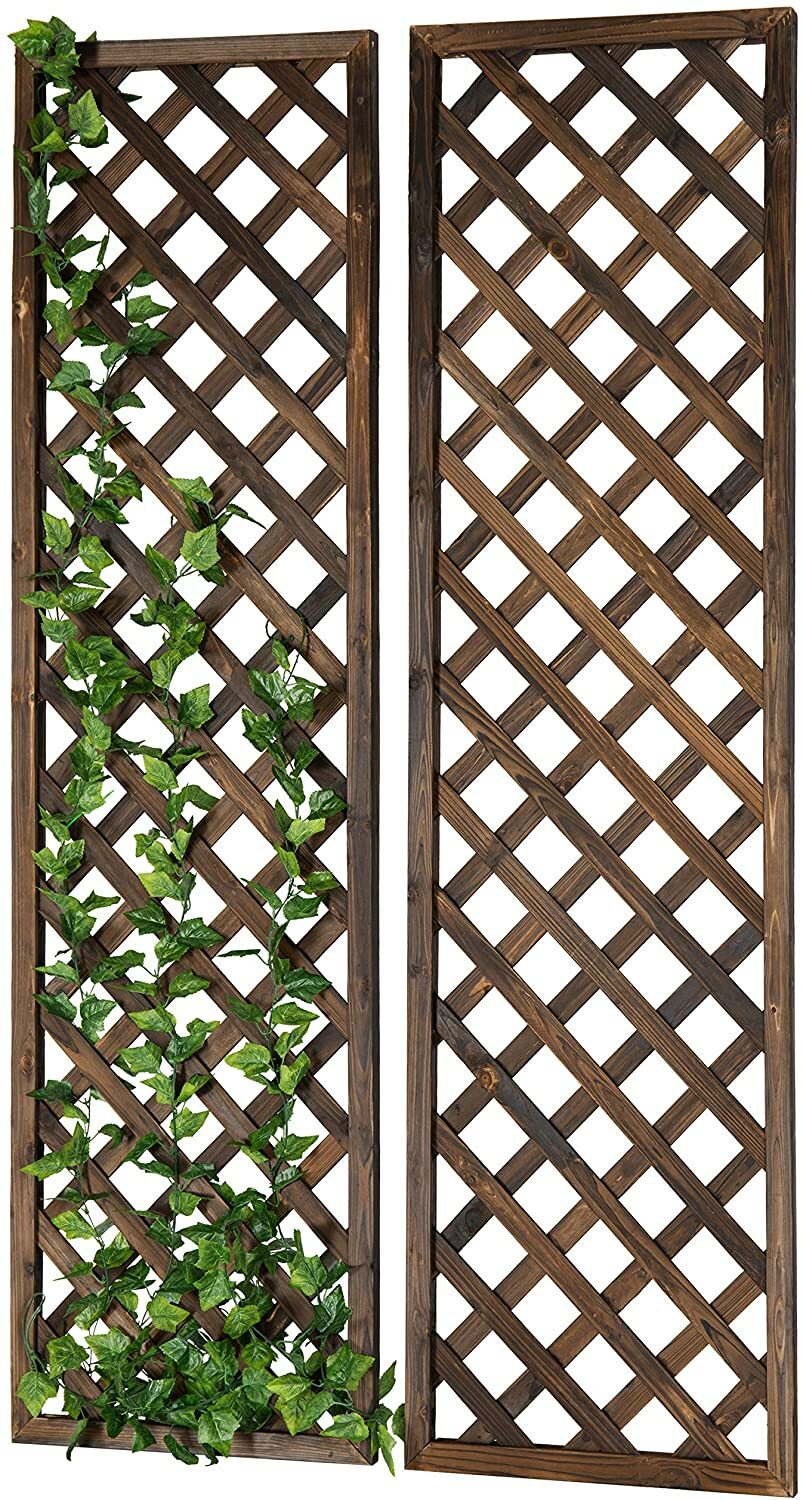 Wall-Mounted Brown Wood Garden Trellis, Lattice Plant Screen,Set of 2