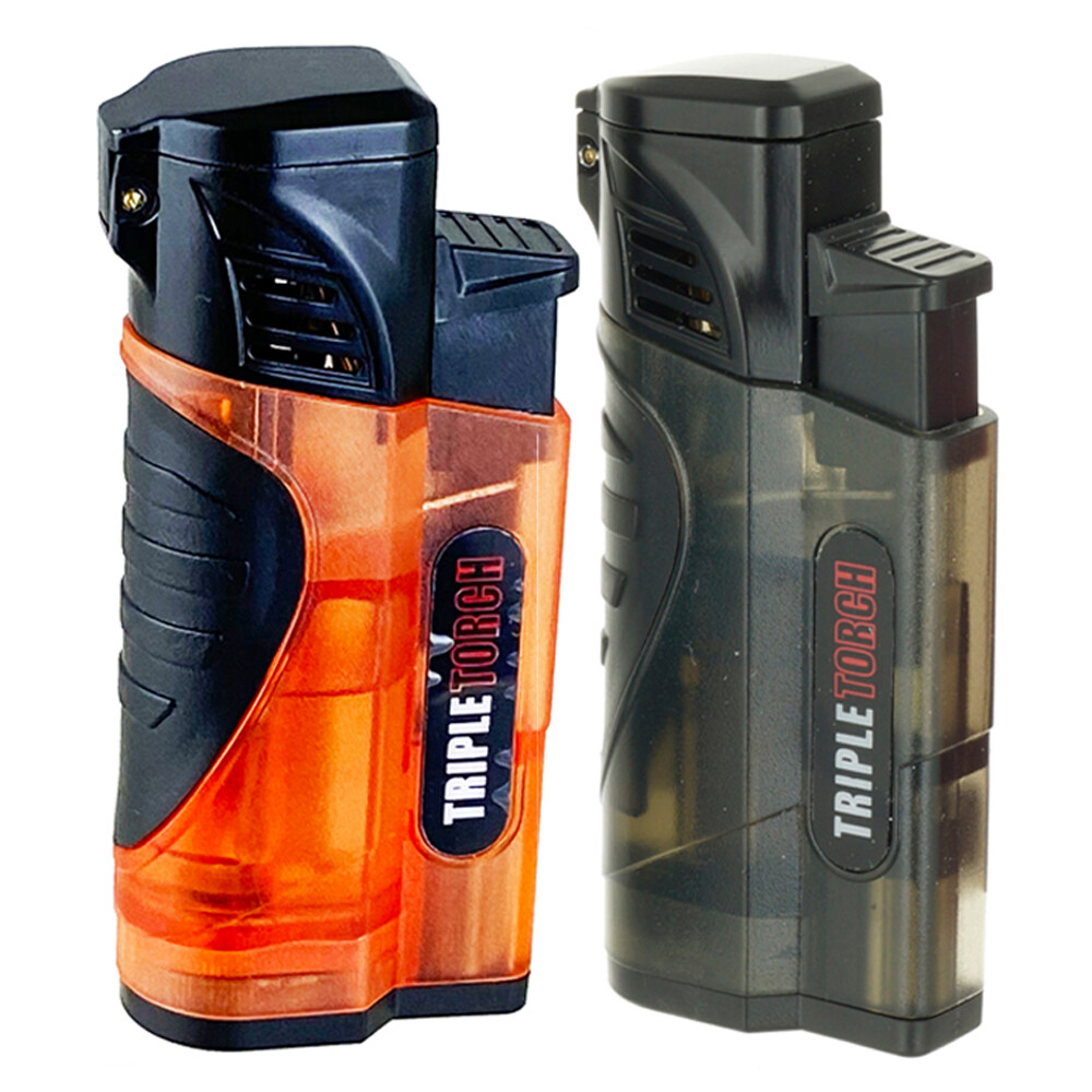 4 PACK Triple Clear Color Torch Lighter Adjustable Flame W/Cigar Puncher PR