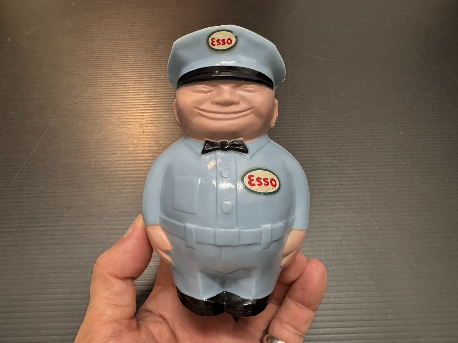 NOS 50s Vintage ESSO Gas Oil Station Advertising Fat Man Coin Bank Figure vespa