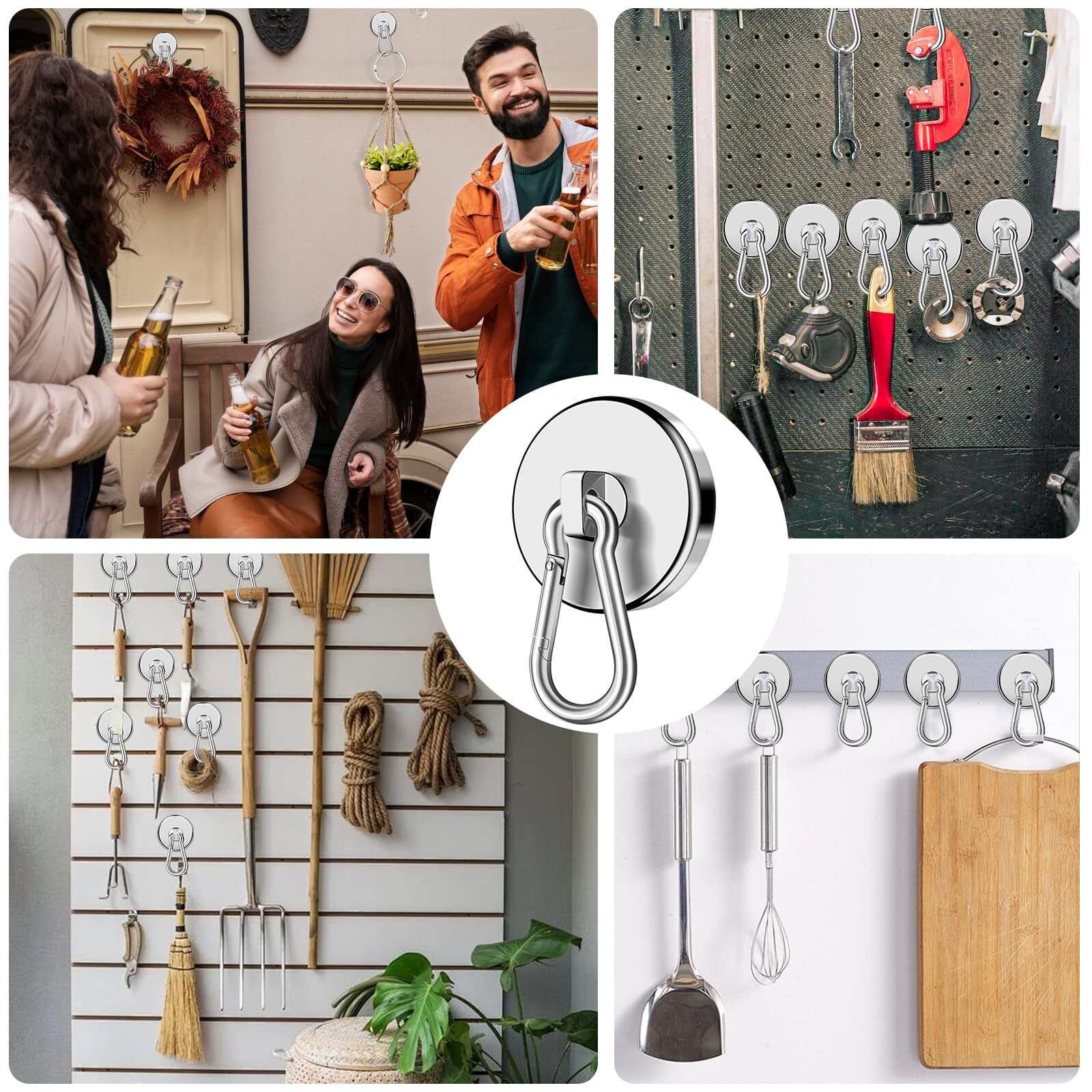 Magnetic Hooks 110LBS Heavy Duty 12-Pack Swivel Carabiner for Garage Kitchen