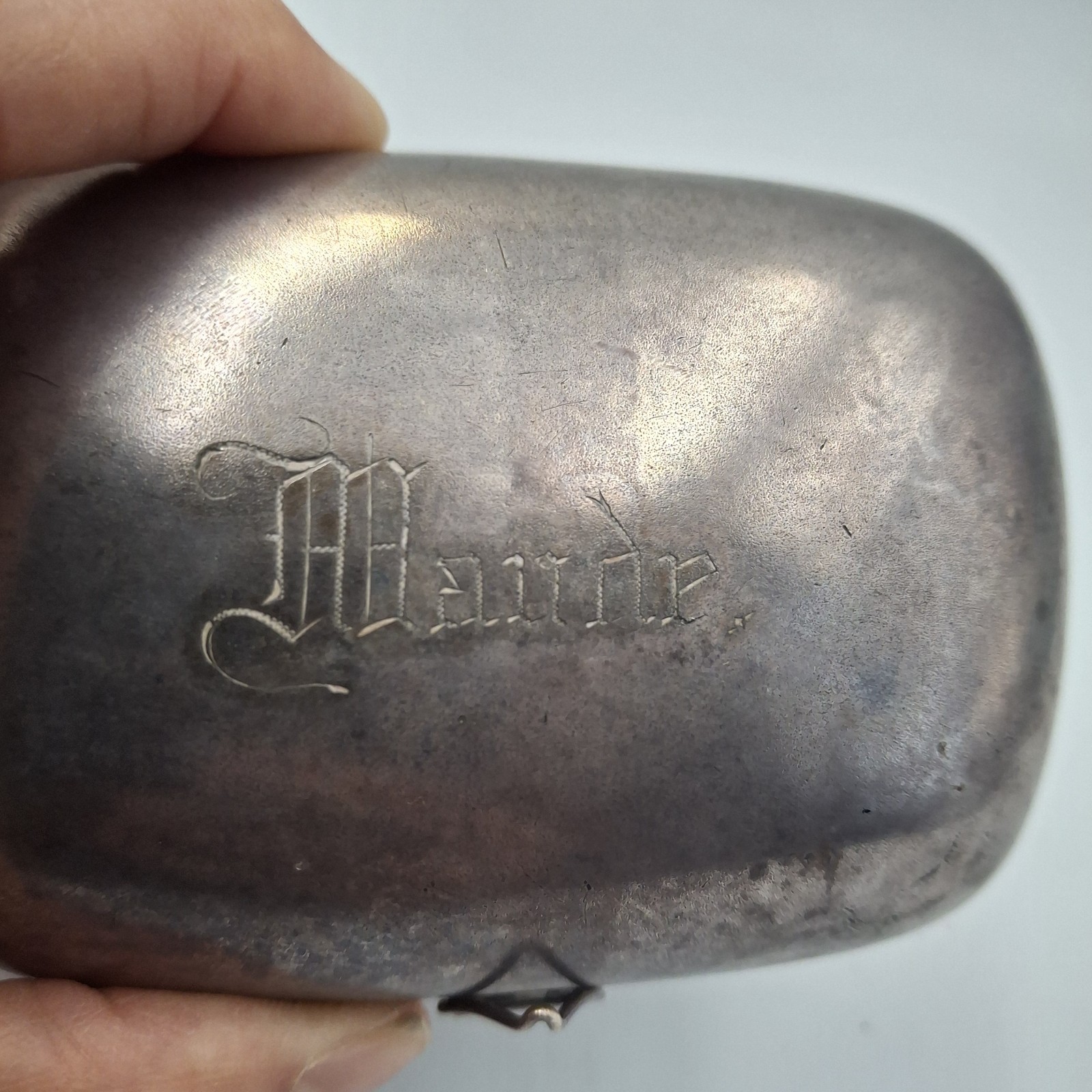 ​Antique Silver-Plate Trinket Box Engraved "Maude" Victorian Keepsake Snuff Box