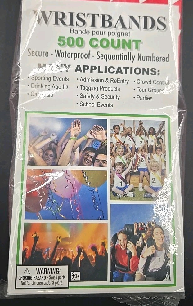 Amscan Red VIP Wristbands 500 Count New Waterproof Numbered Single Use Event