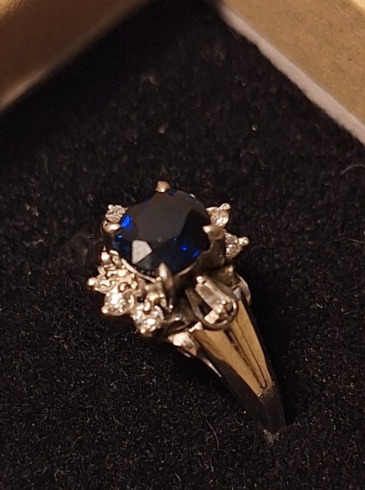 Platinum Oval Sapphire & Diamond Ring - Platinum Sapphire Ring - Size 5