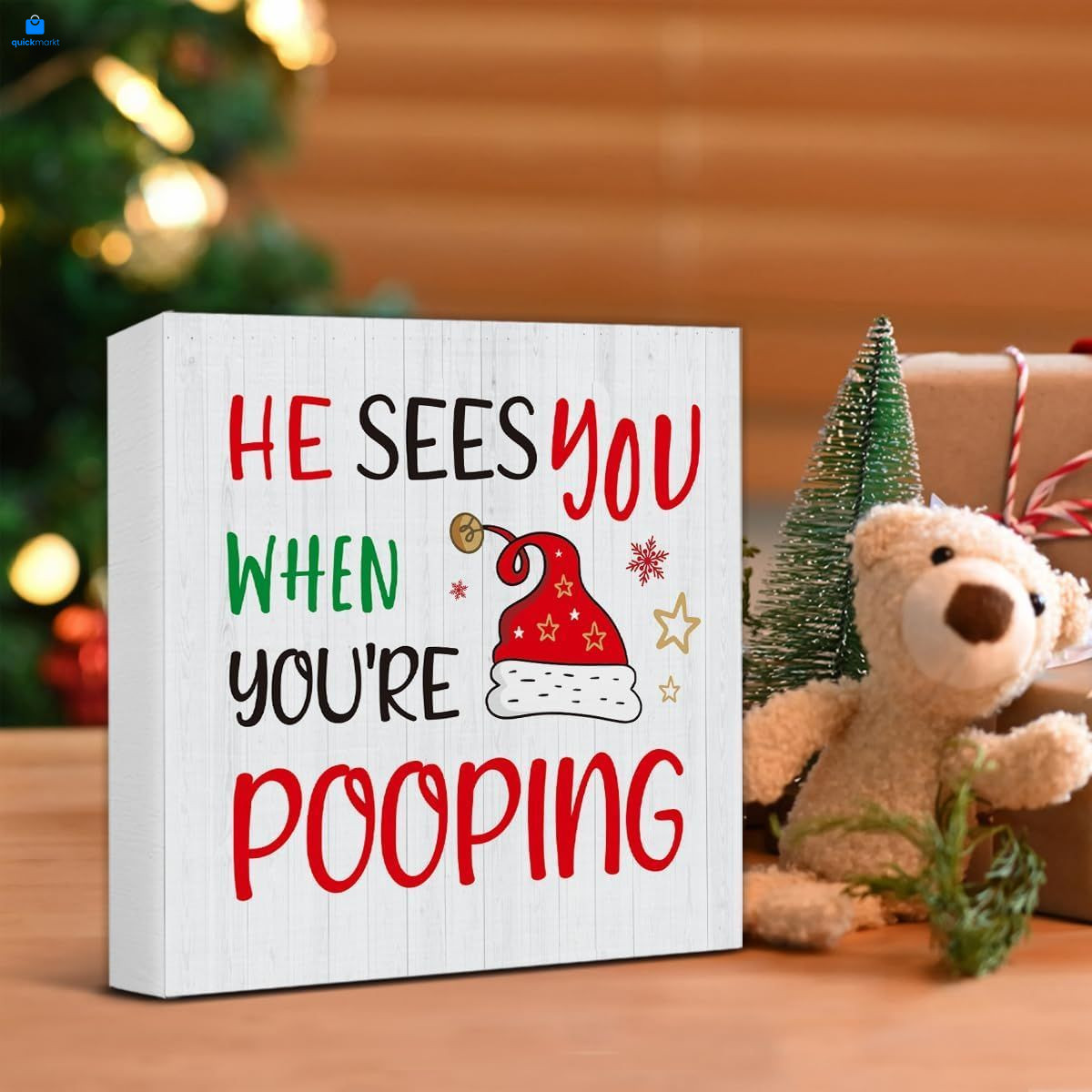 Christmas Bathroom Decorations - Funny Decor, He Sees You Pooping