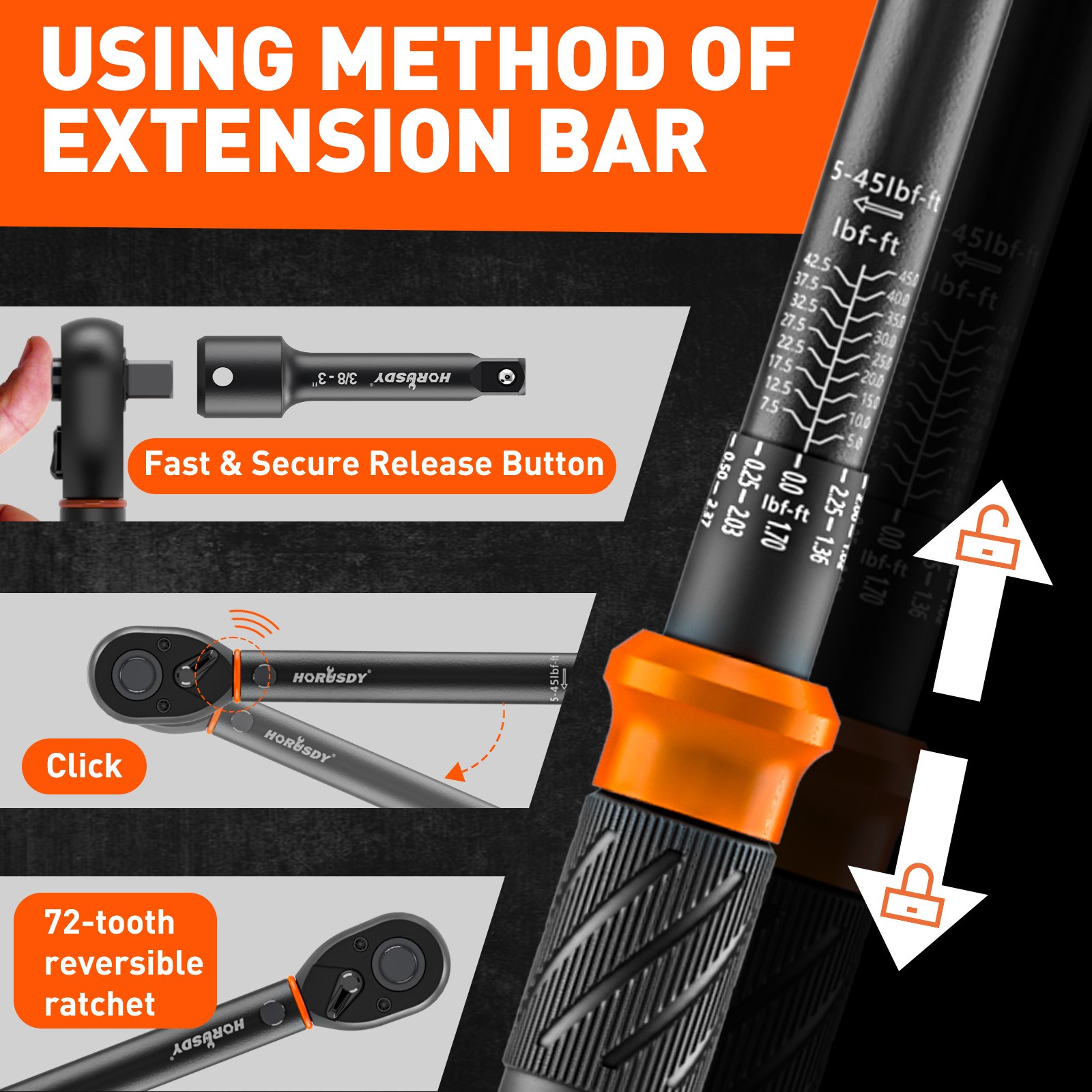 Torque Wrench Adjustable Torque Wrench 1/2" & 3/8" & 1/4" Drive Reversible Cr-V