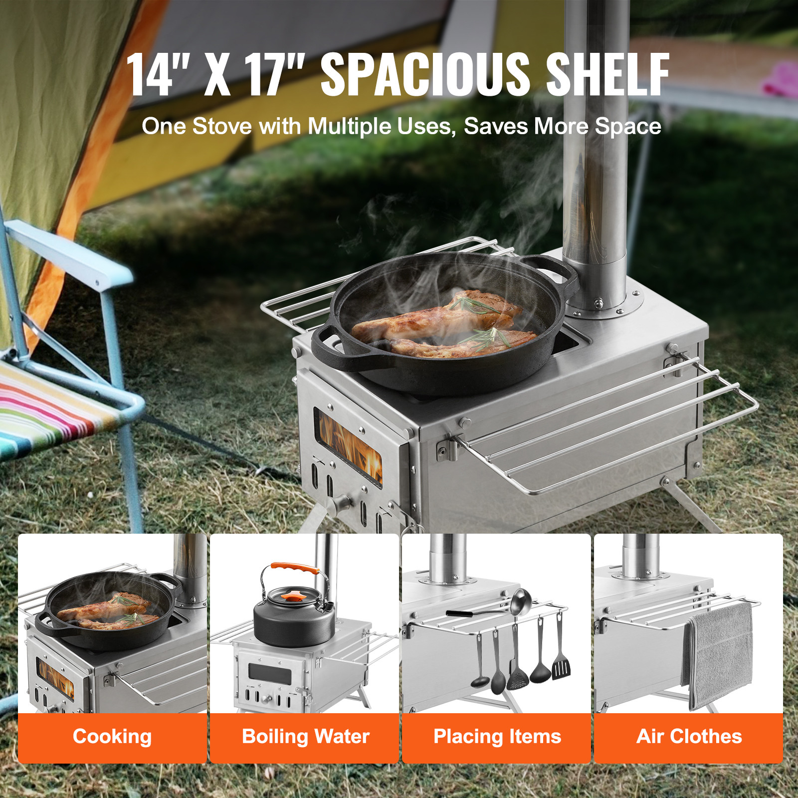 VEVOR Portable Wood Stove Camping Hot Tent BBQ Stove with Pipes