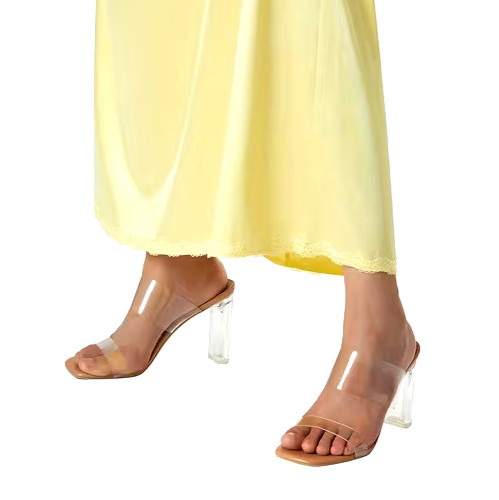 New Gorgeous Feminine Yellow Satin Lace Hem Long Half Slip Plus XL NEW