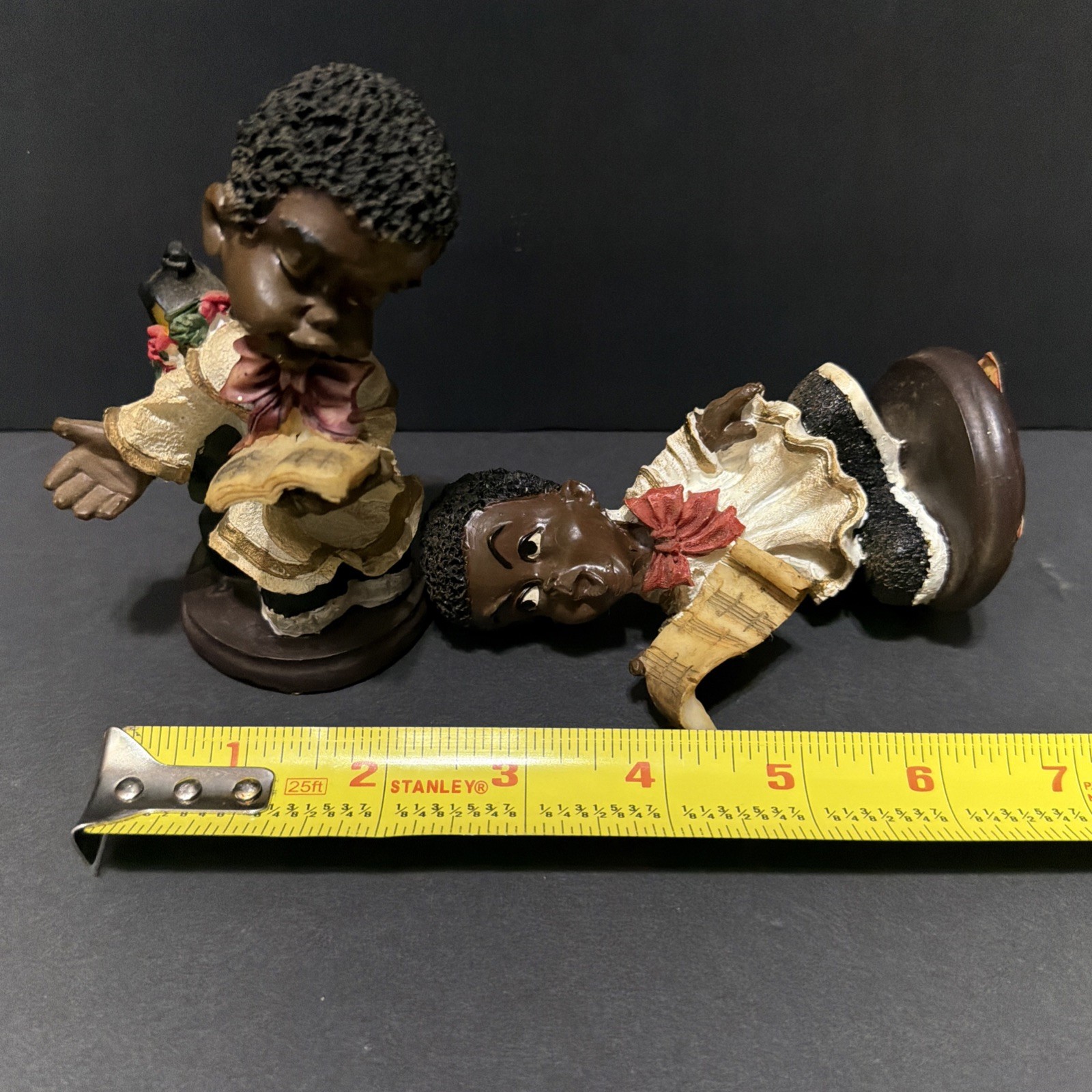 Vintage Black Americana Choir Children Singing Figurines Pair Resin Church #24