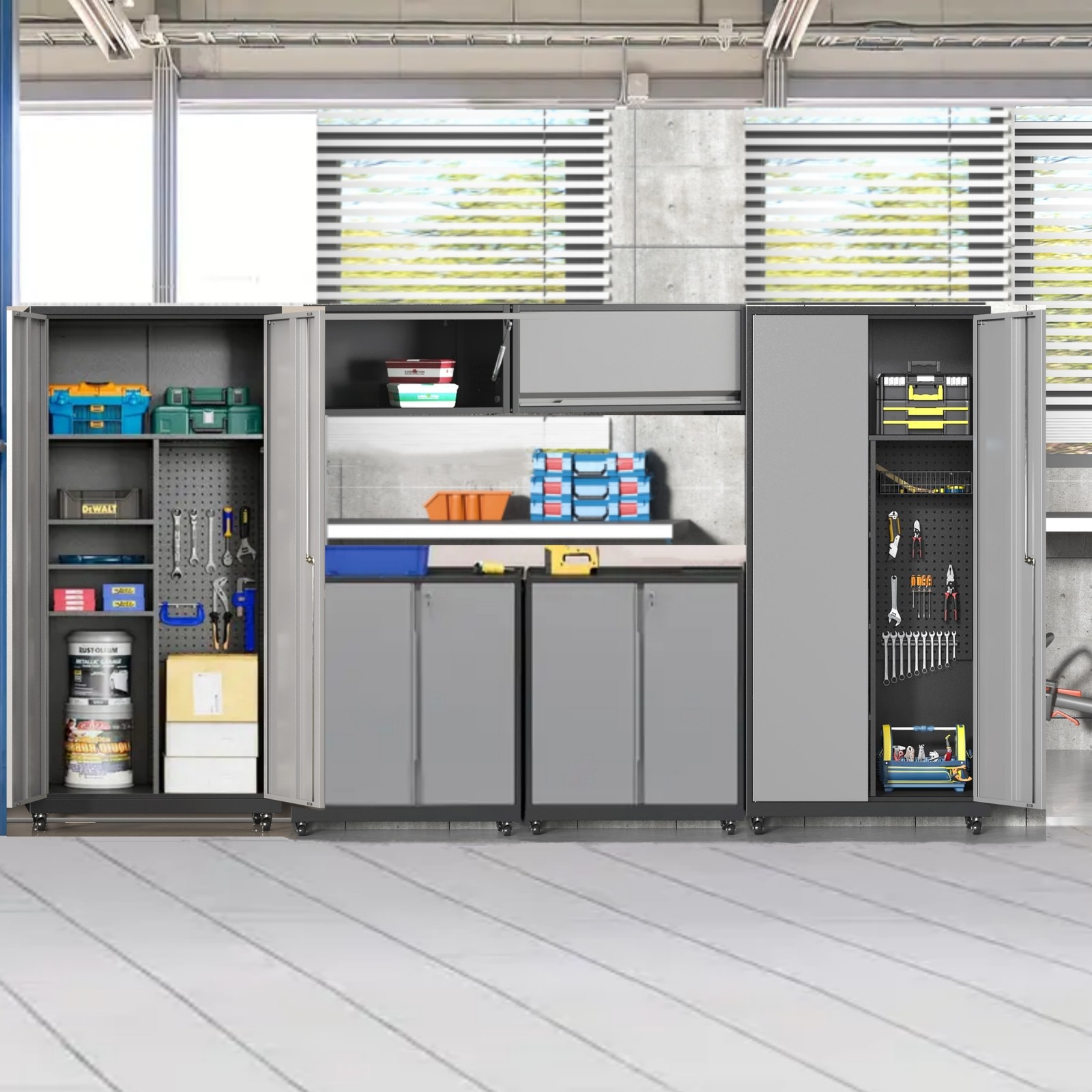 6PCs Tool Boxes Metal Garage Cabinet Set Workshop Set Garage Cabinets Storage