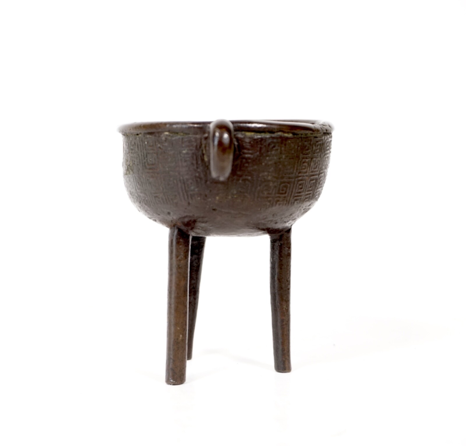 Antique Ming Dinasty DING Bronze Censer - tripod incense burner with loop handle