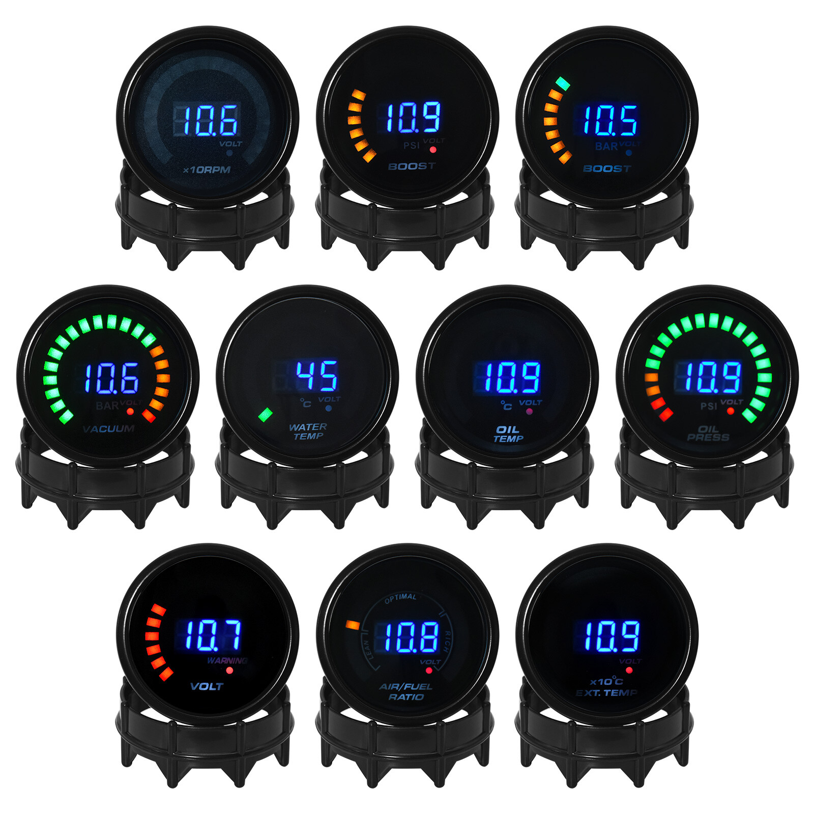 2"52mm Car Digital PSI Turbo Boost/Water/Oil Temp/Pressure/Tachometer/EGT Gauge