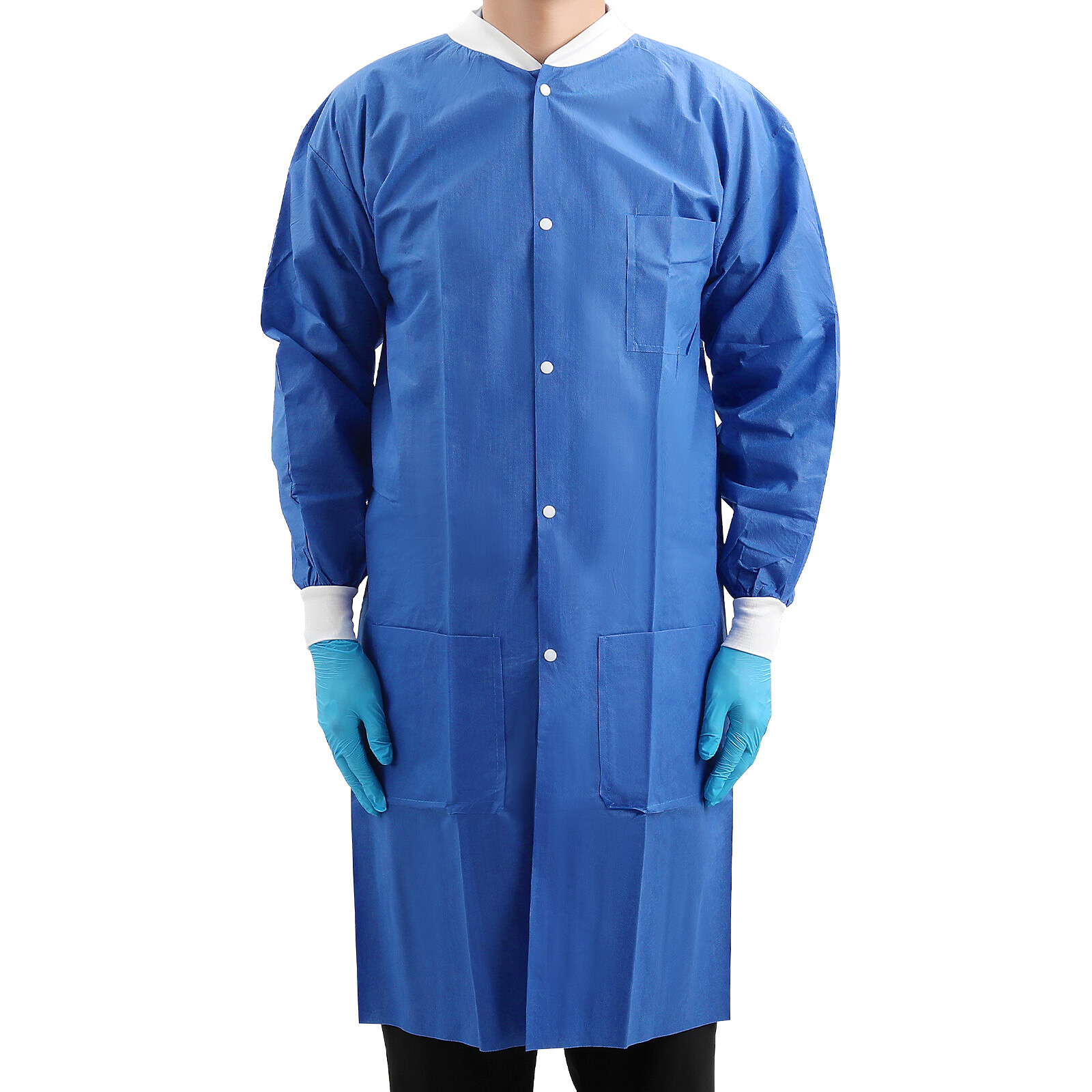 Medical Dental Disposable Lab Coat Gown Knee Length 3 Pockets SMS Jackets 40g