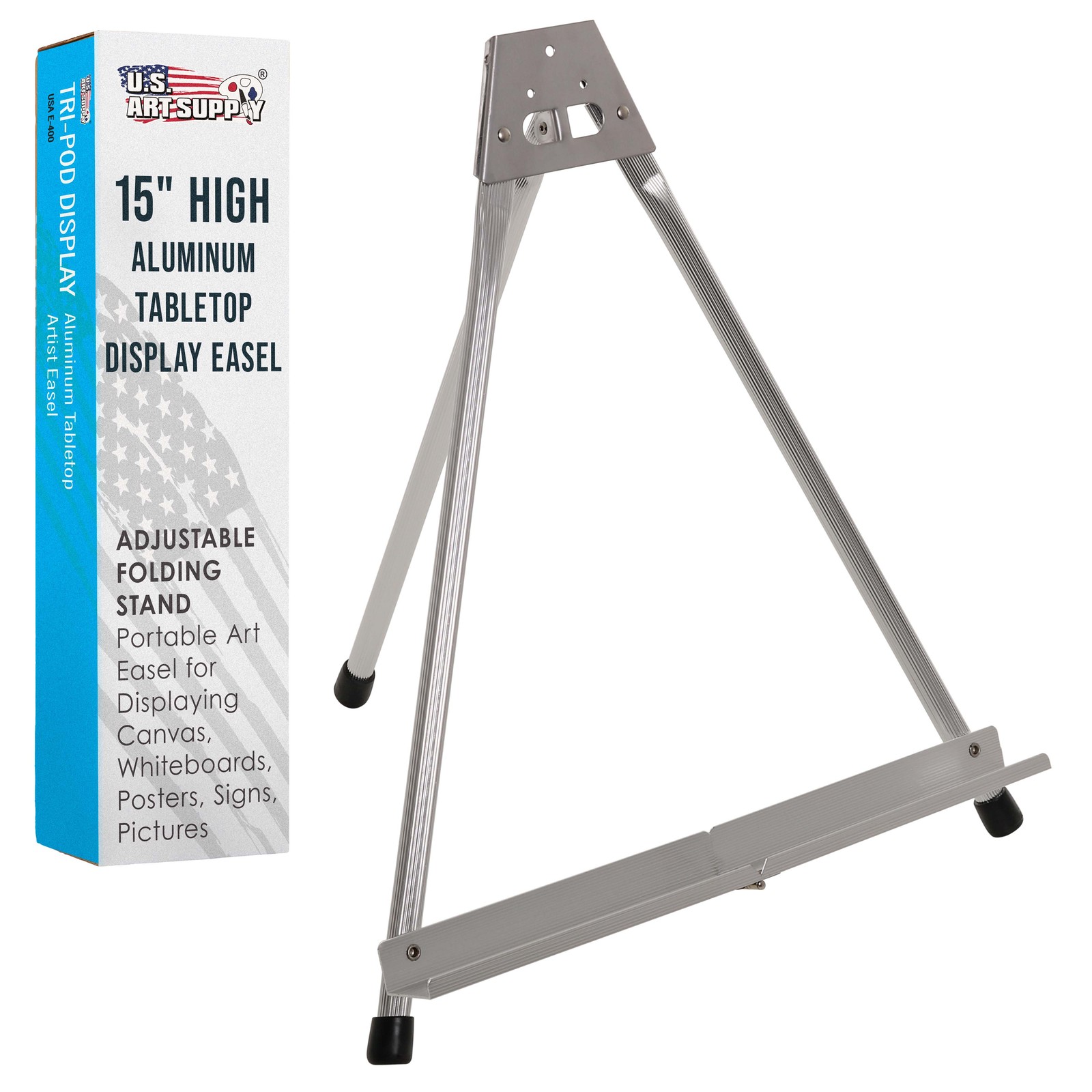 15" High Aluminum Tabletop Display Easel, Portable Artist Tripod Stand, Hold Art