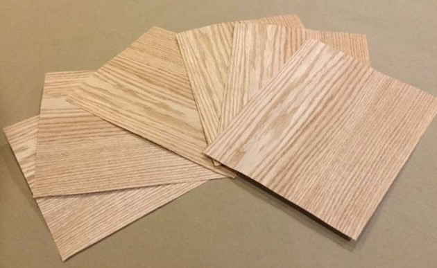 Red Oak Wood Veneer, Raw/Unbacked - Pack of 3 - 9" x 9" x 0.024" Sheets