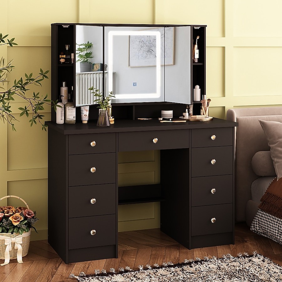 FUFU&GAGA 43.3-in Black Makeup Vanity