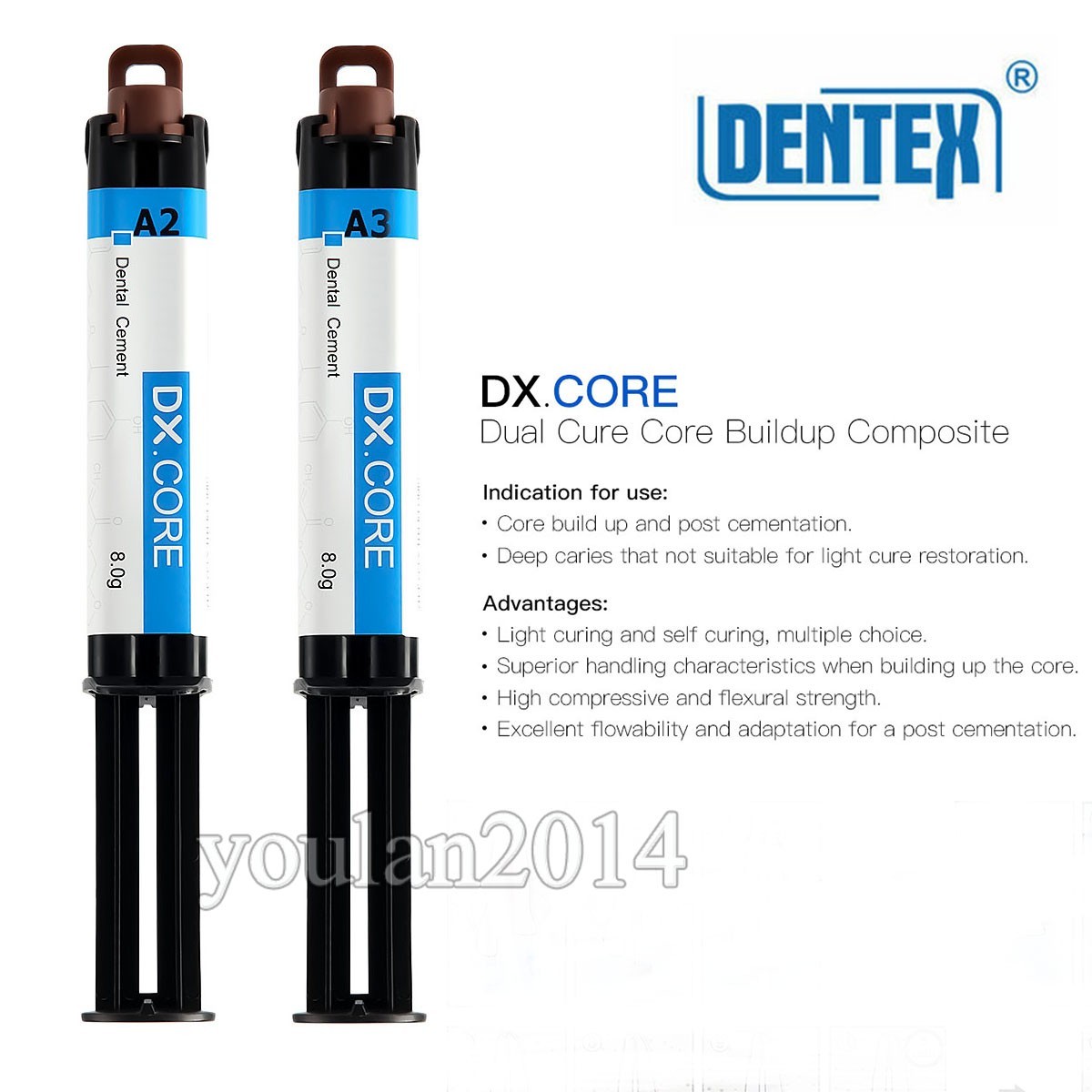 Dentex Dental Composite Resin Dual Cure Core Build Up Light Self Cured A3 /A2