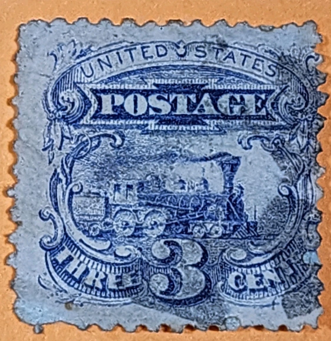 Us Stamp Scott # 125 Locomotive No Grill Reissue 1869 3 Cent Stamp