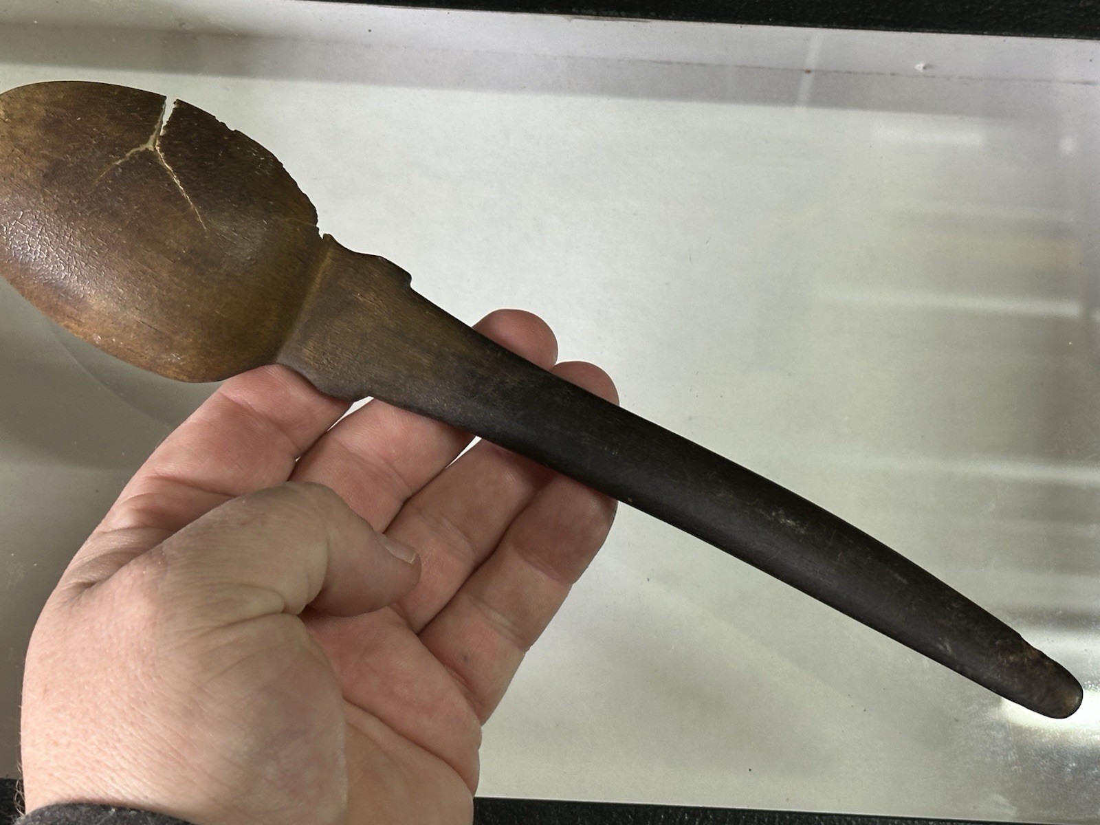 19th C Native American Plains Indian Sioux Carved Horn Spoon Scoop Ladle 10 1/4”