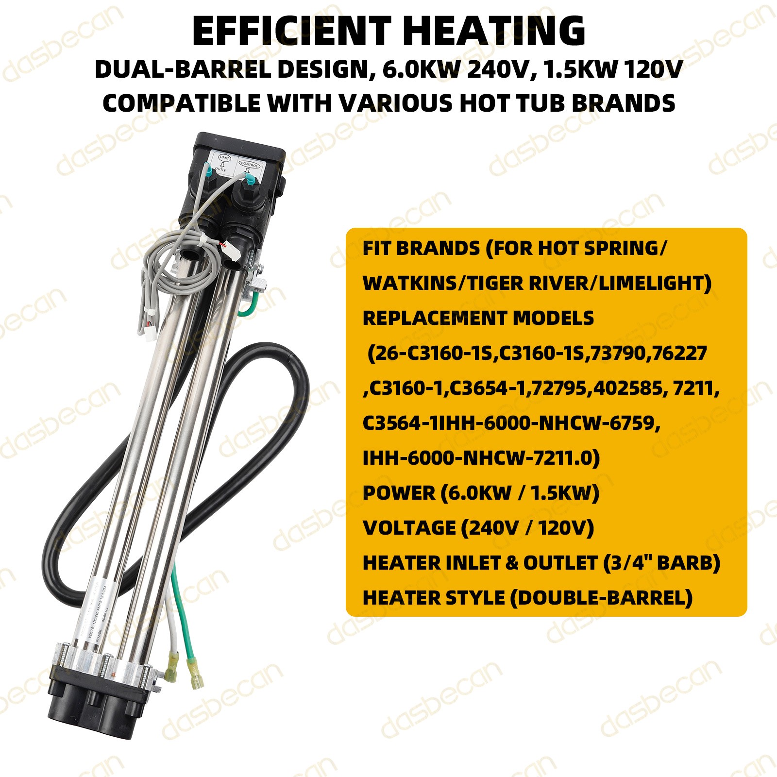 No-Fault Spa Heater For Hot Spring Watkins Tiger River Limelight 6kW 120V-240V